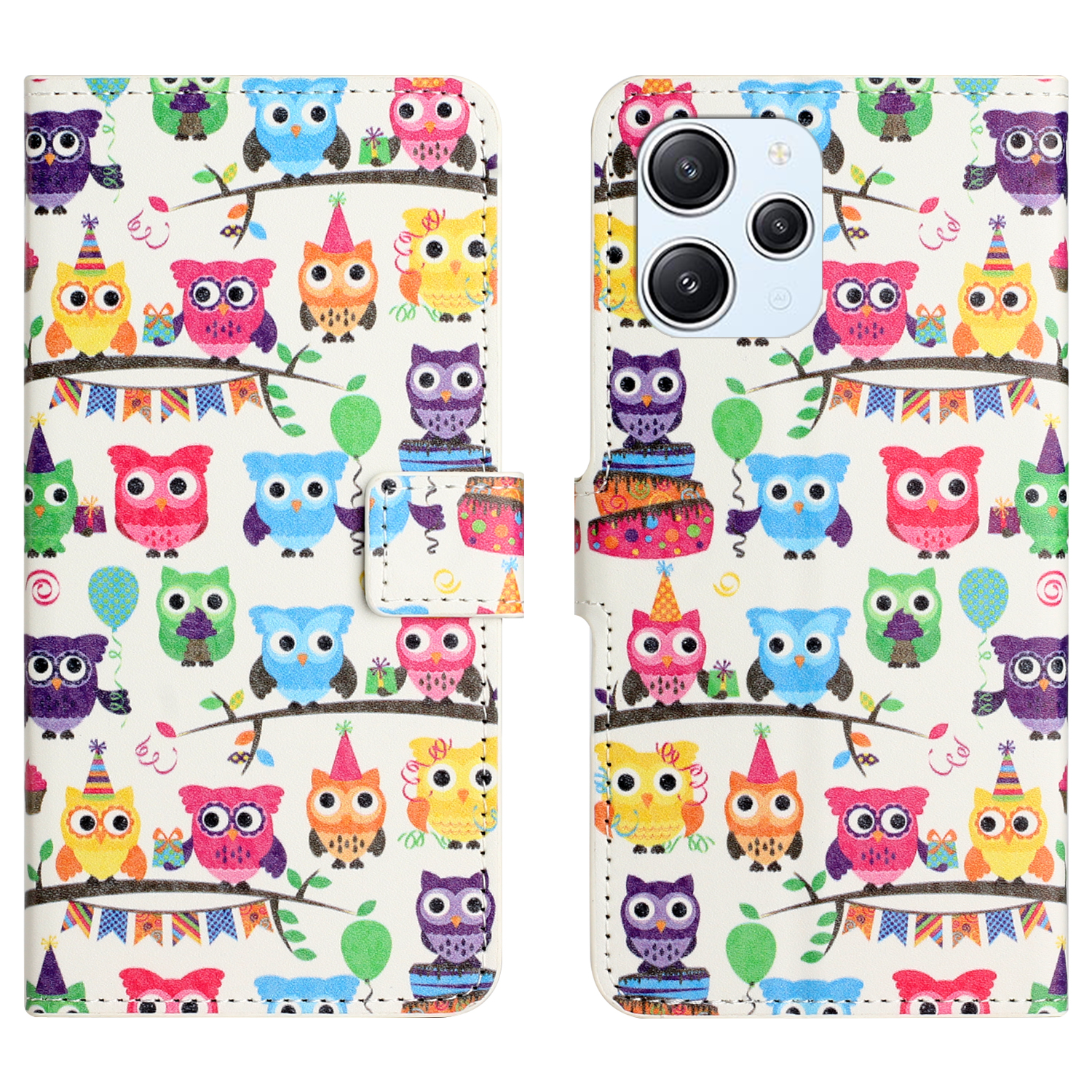 

Für Xiaomi Redmi 12 4G PU Leder Muster Druckphase Abdeckung Flip Wallet Stand Hülle - Eulenaufkleber, Xiaomi Redmi 12 4G