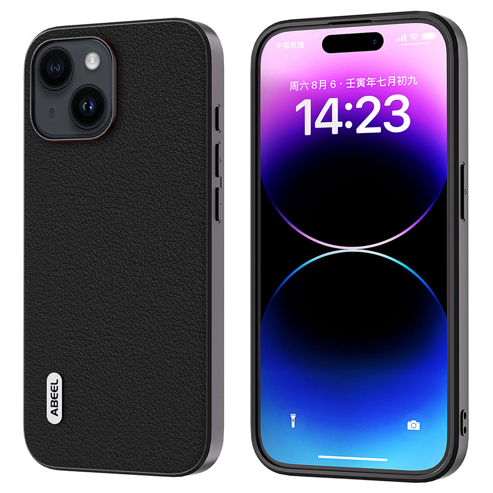 

Abeel Für Iphone 15 Schockdes Telefonabdeckung Echtes Kuhleder -pc+tpu Textured Case - Schwarz, iPhone 15