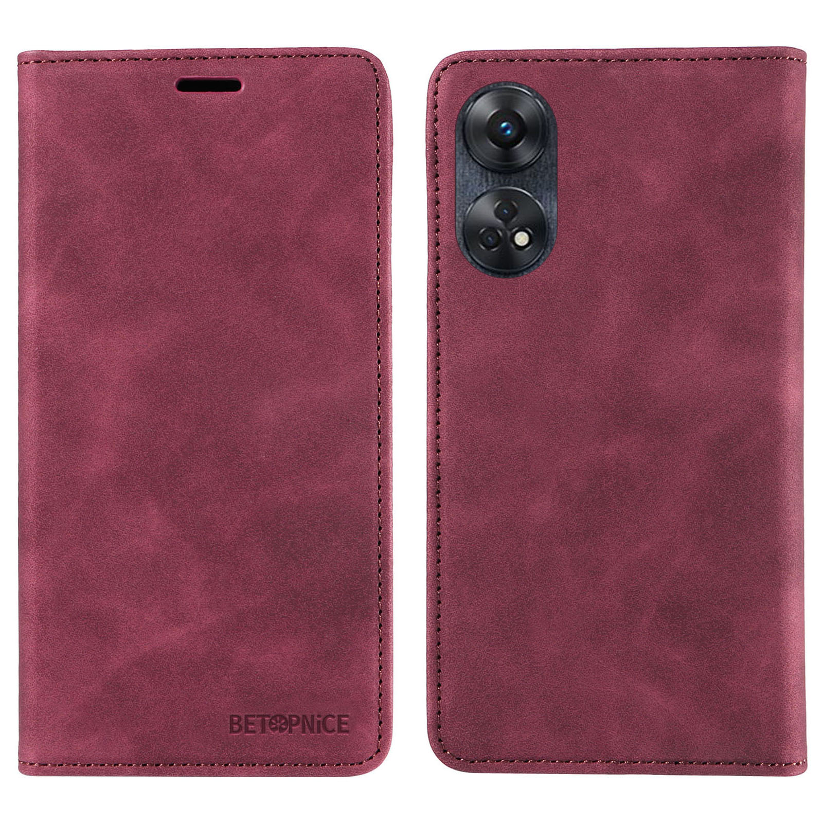 

Betopnice 003 Für Oppo Reno8 T 4G Schockfeste Leder -telefonhülle RFID Blocking Wallet Stand Cover - Rot, Oppo Reno8 T 4G