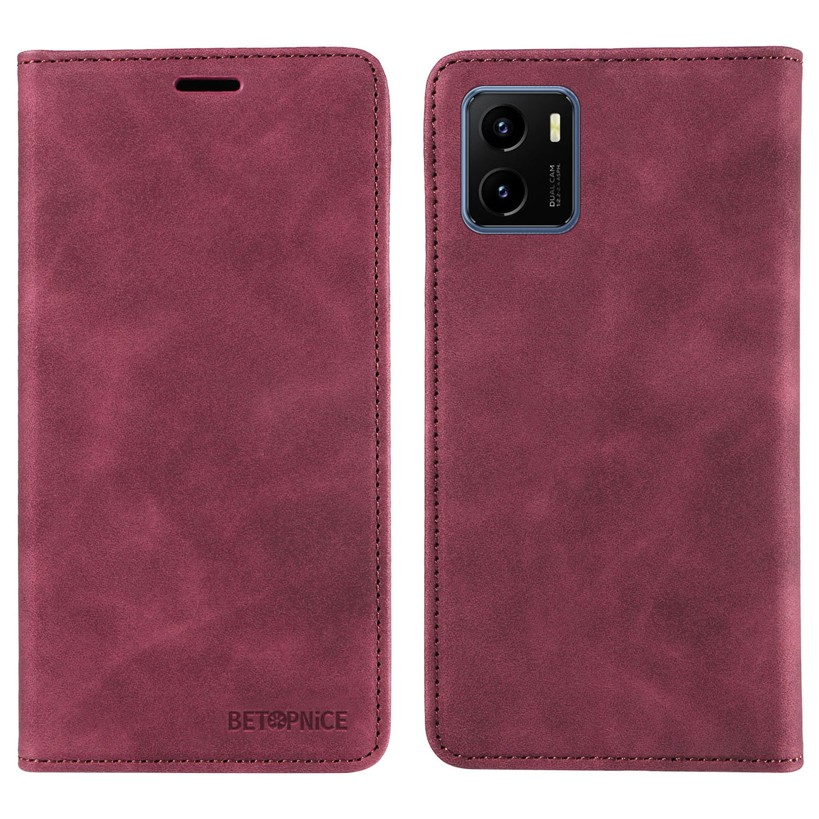 

Betopnice 003 Für Vivo Y15a / Y15s 4G / Y10 / Y01 Telefonabdeckung Lederständer RFID Blocking Wallet Hülle - Rot, vivo Y15a