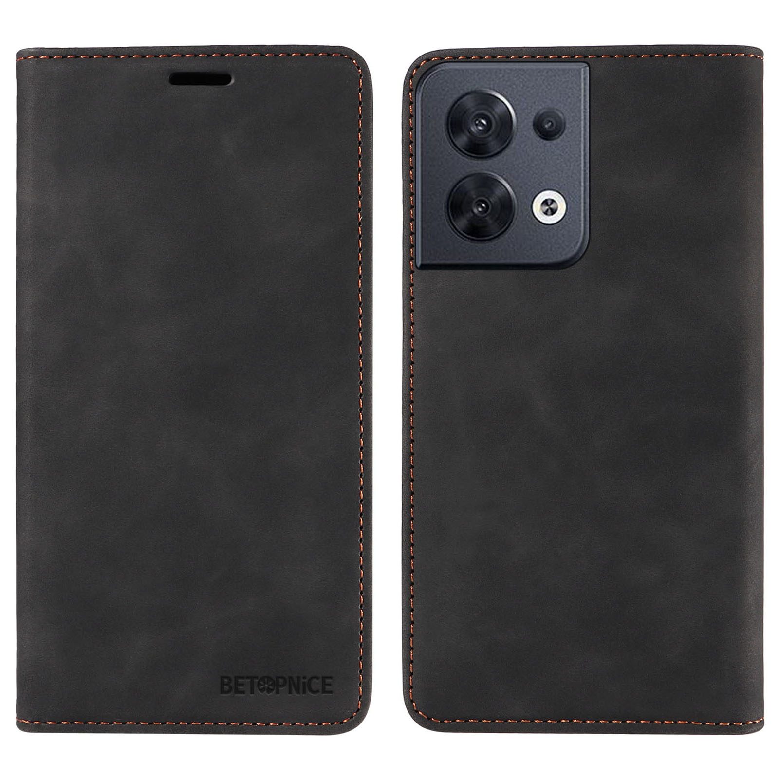 

Betopnice 003 Wallet Shell Für Oppo Reno8 5G (globale Version) RFID -blockierung Von Leder -handy -hülle -ständer Cover - Schwarz, Oppo Reno8 5G (Global Version)