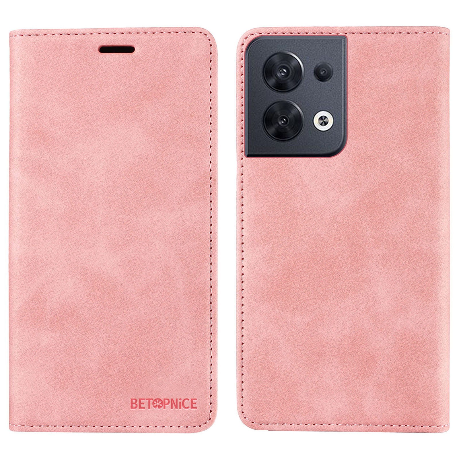 

Betopnice 003 Wallet Shell Für Oppo Reno8 5G (globale Version) RFID -blockierung Von Leder -handy -hülle -ständer Cover - Rosa, Oppo Reno8 5G (Global Version)
