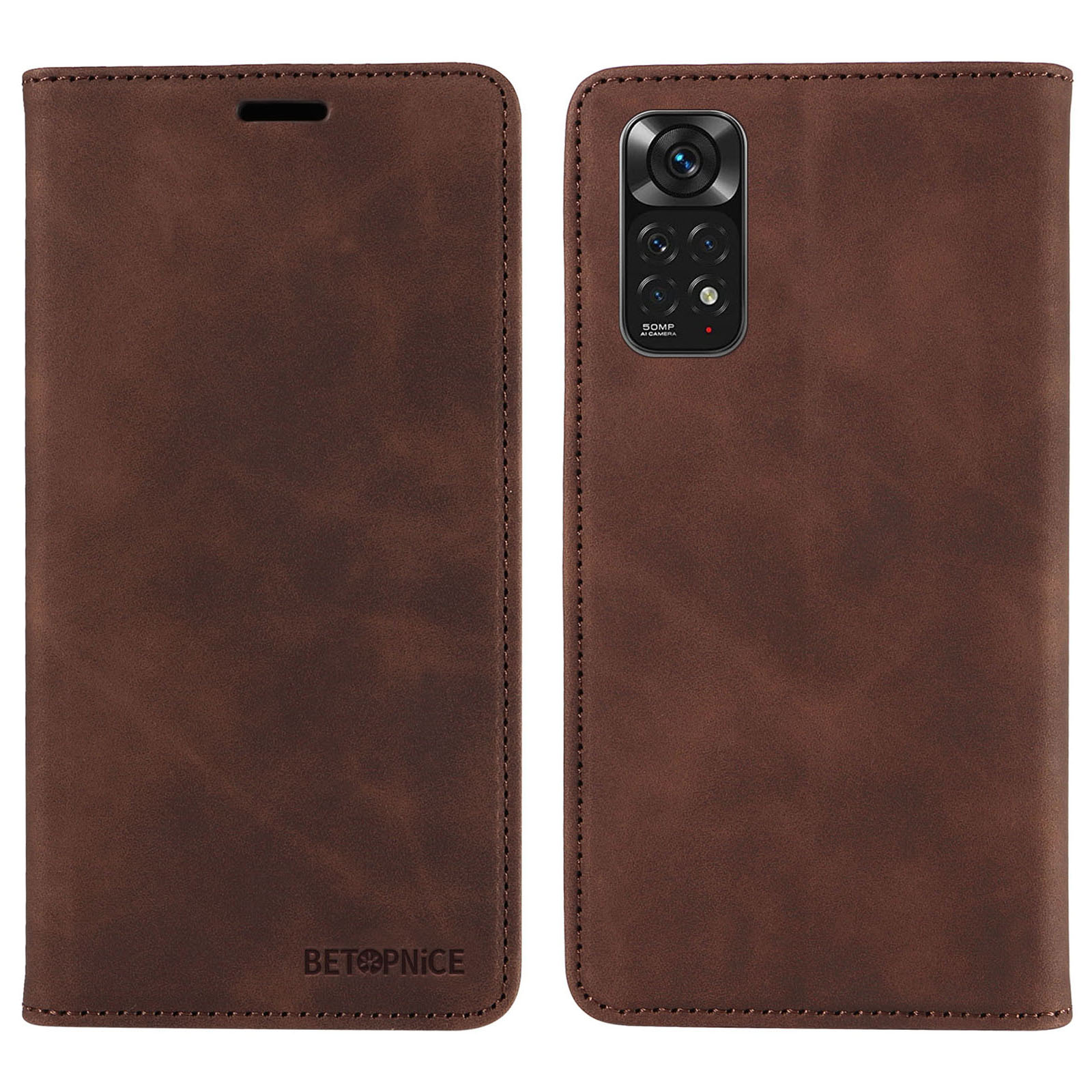 

Betopnice 003 Für Xiaomi Redmi Note 11 4G (Qualcomm) / Hinweis 11S 4G PU Leder RFID Blocking Drop Proof Phone Case - Braun, Xiaomi Redmi Note 11 4G (Qualcomm)