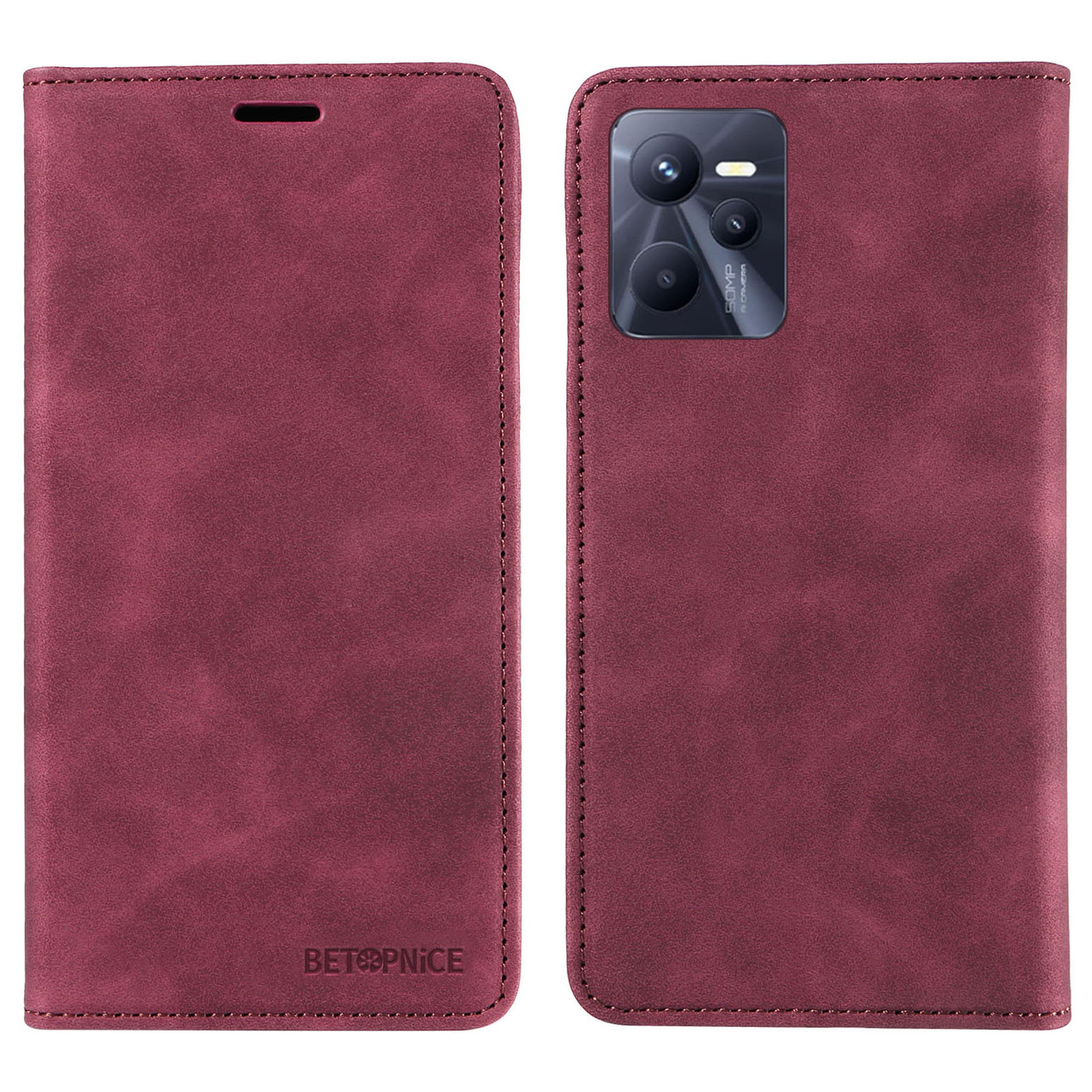 

Betopnice 003 pu Leder Flip Cover Für Realme C35 4g / Narzo 50A Prime, RFID -blockierungshülle - Rot, Realme C35 4G