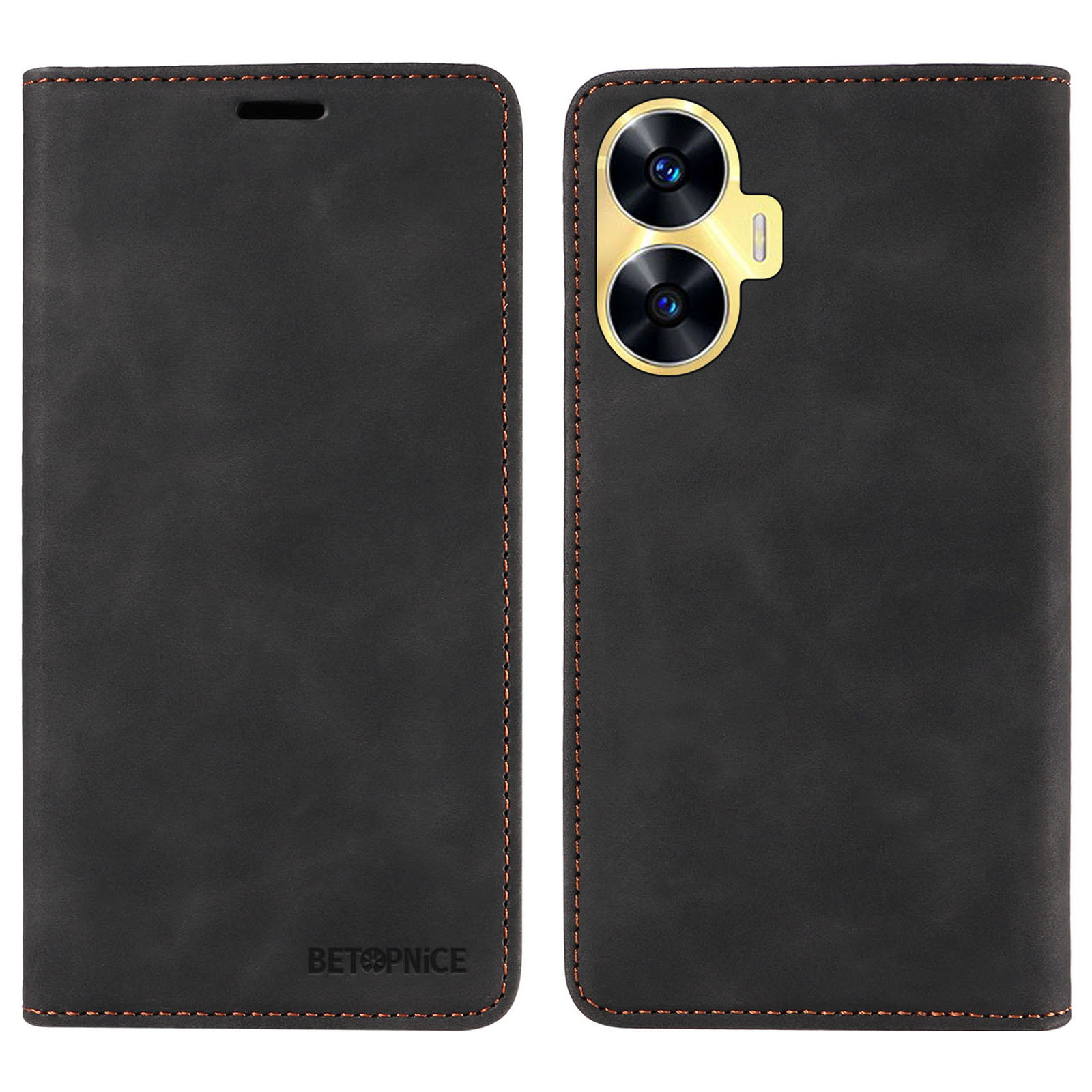 

Betopnice 003 RFID Blocking Wallet Hülle Für Realme C55, PU Lederständer Telefonabdeckung - Schwarz, Realme C55