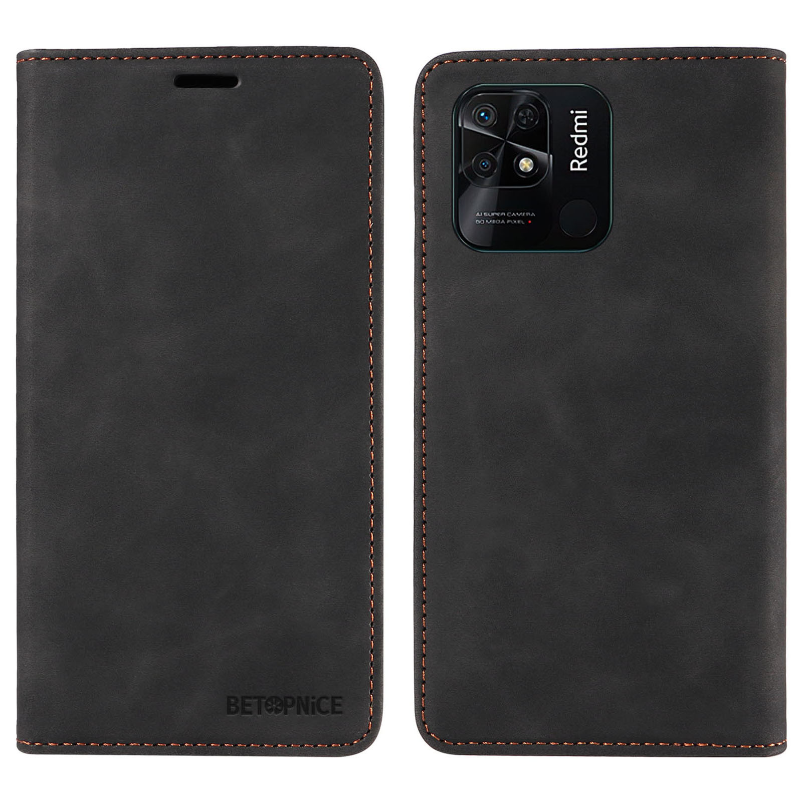

Betopnice 003 Für Xiaomi Redmi 10c 4G / Redmi 10 (indien) 4G / Redmi 10 Power Phone Case RFID Blockierende Lederabdeckung - Schwarz, Xiaomi Redmi 10C 4G