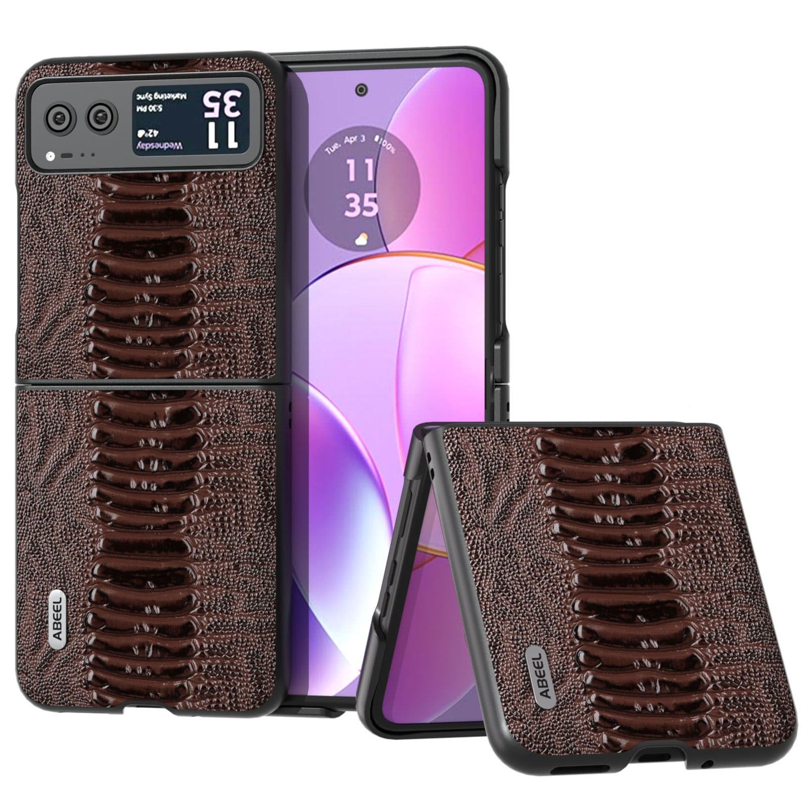 

ABEEL Für Motorola Razr 40 5g Echte Kuhleder + Harte PC -shell -krokodil -texturhülle - Kaffee, Motorola Razr 40 5G