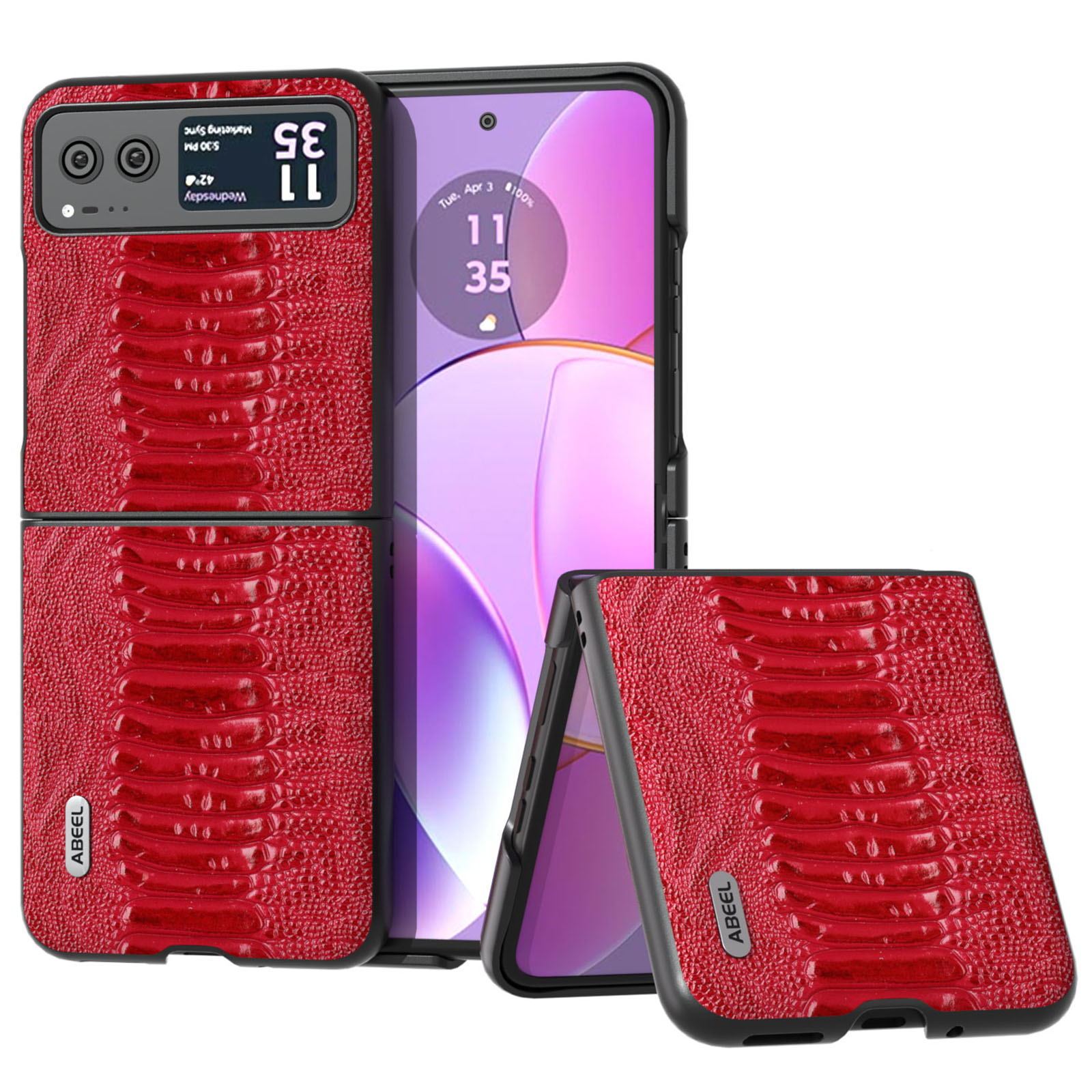 

ABEEL Für Motorola Razr 40 5g Echte Kuhleder + Harte PC -shell -krokodil -texturhülle - Rot, Motorola Razr 40 5G