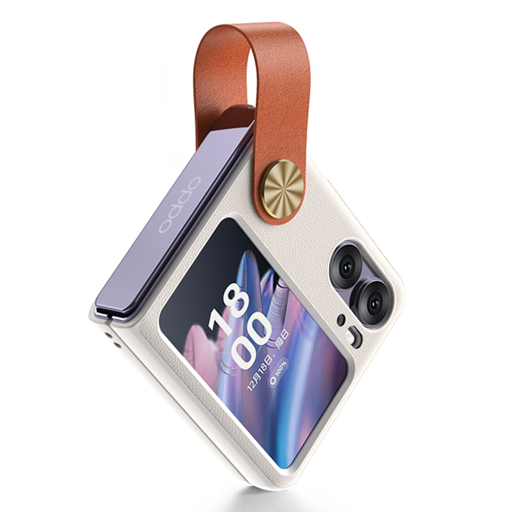 

GKK Pu-lederbeschichtete Hardpc-hülle Für Find N2 Flip 5G Gurt Kickstand Anti-drop-telefonabdeckung - Weiss / Braun, Oppo Find N2 Flip 5G
