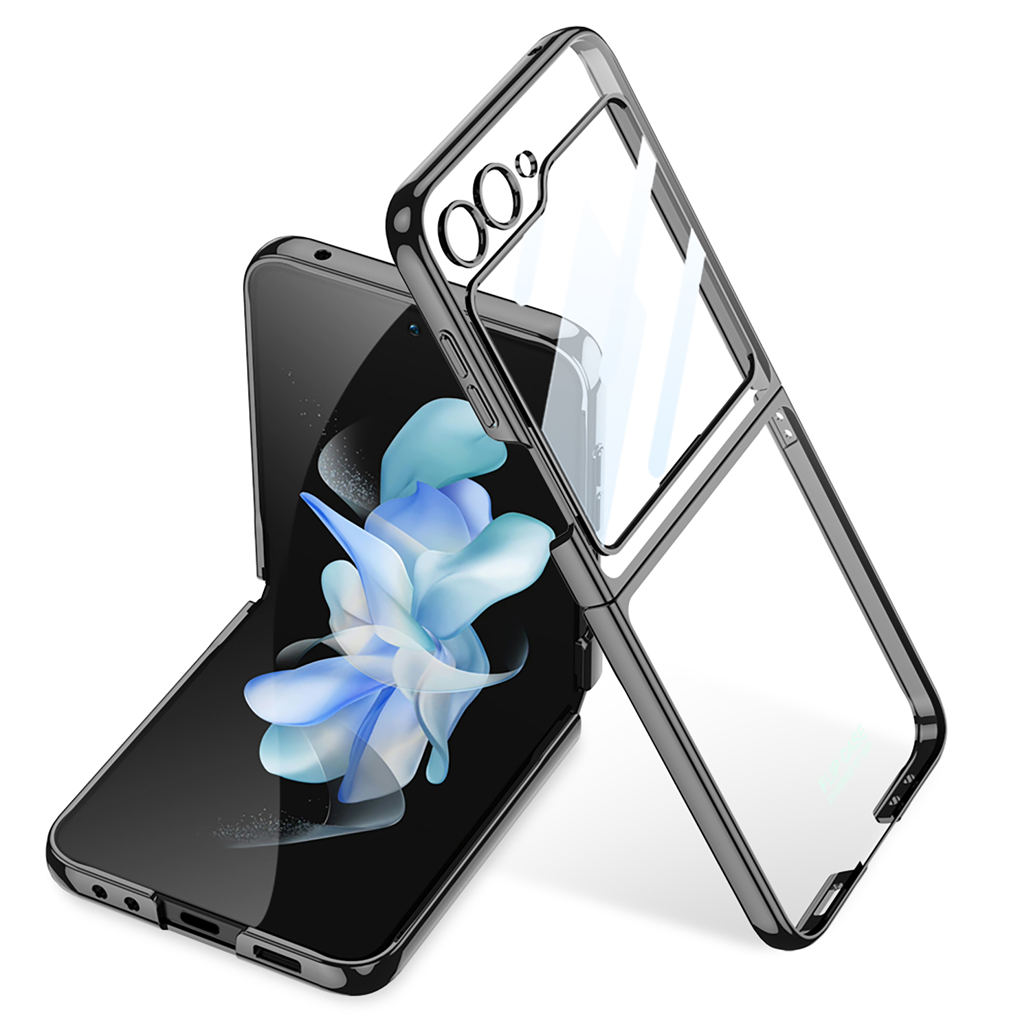 

GKK Für Samsung Galaxy Z Flip5 5G Faltphone Deckungsschale Elektroplierendes Kunststoffhülle Mit Temperamentvollem Glasschildfilm - Schwarz, Galaxy Z Flip5 5G