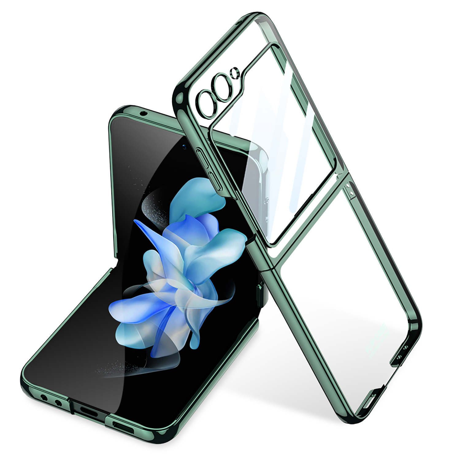 

GKK Für Samsung Galaxy Z Flip5 5G Faltphone Deckungsschale Elektroplierendes Kunststoffhülle Mit Temperamentvollem Glasschildfilm - Mitternacht Grün, Galaxy Z Flip5 5G