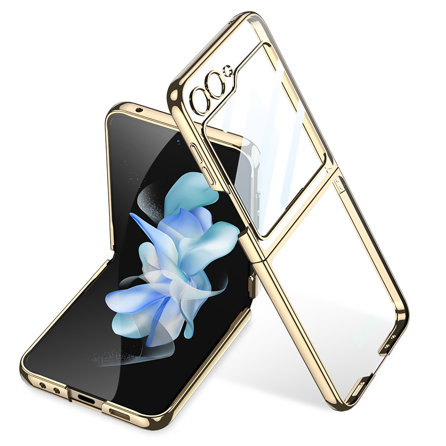 

GKK Für Samsung Galaxy Z Flip5 5G Faltphone Deckungsschale Elektroplierendes Kunststoffhülle Mit Temperamentvollem Glasschildfilm - Champagner Gold, Galaxy Z Flip5 5G