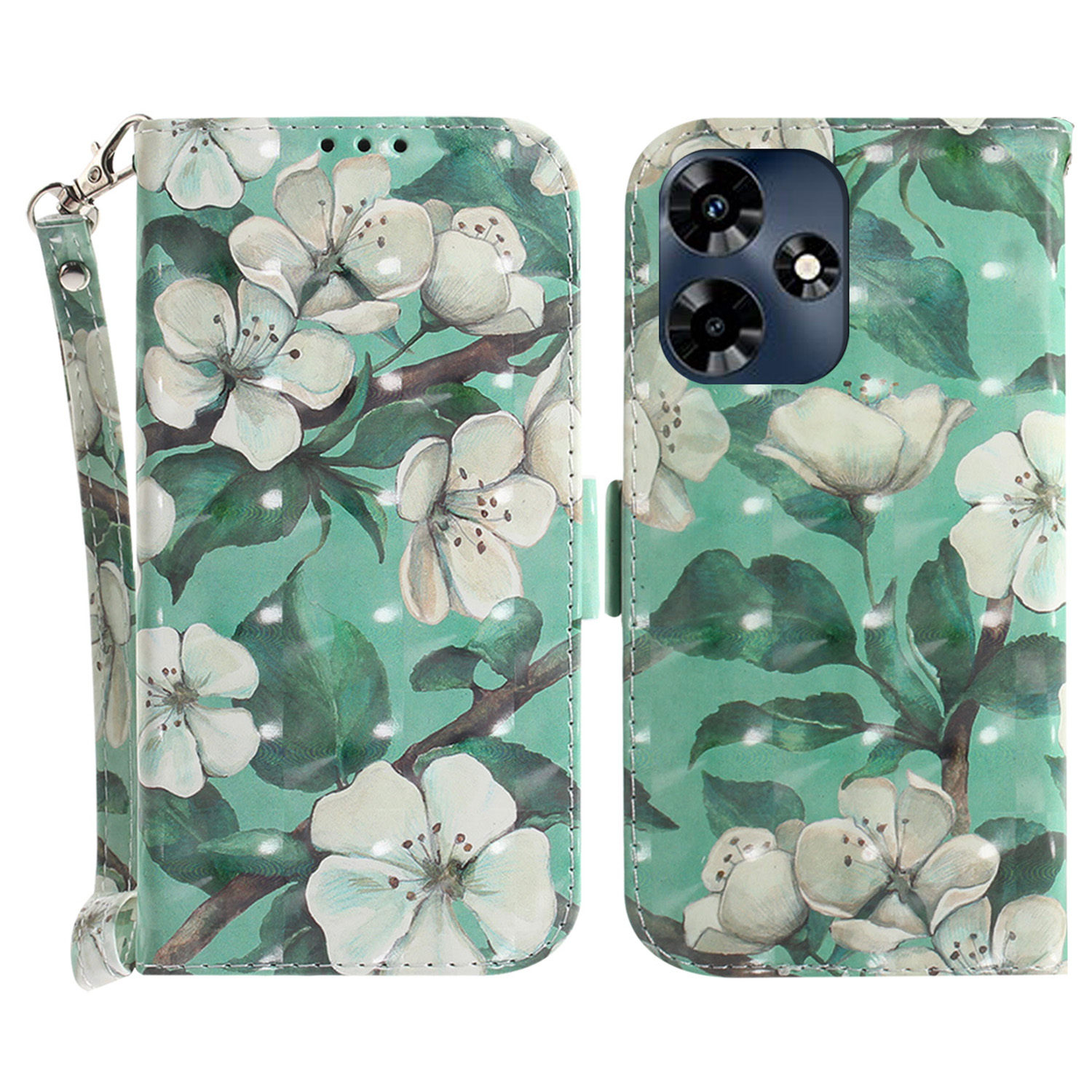 

3d-muster Gedrucktes Gehäuse Für Infinix Hot 30 Anti-drogen-pu-leder-phone-standard-brieftasche Mit Riemen - Aquarellblüten, Infinix Hot 30