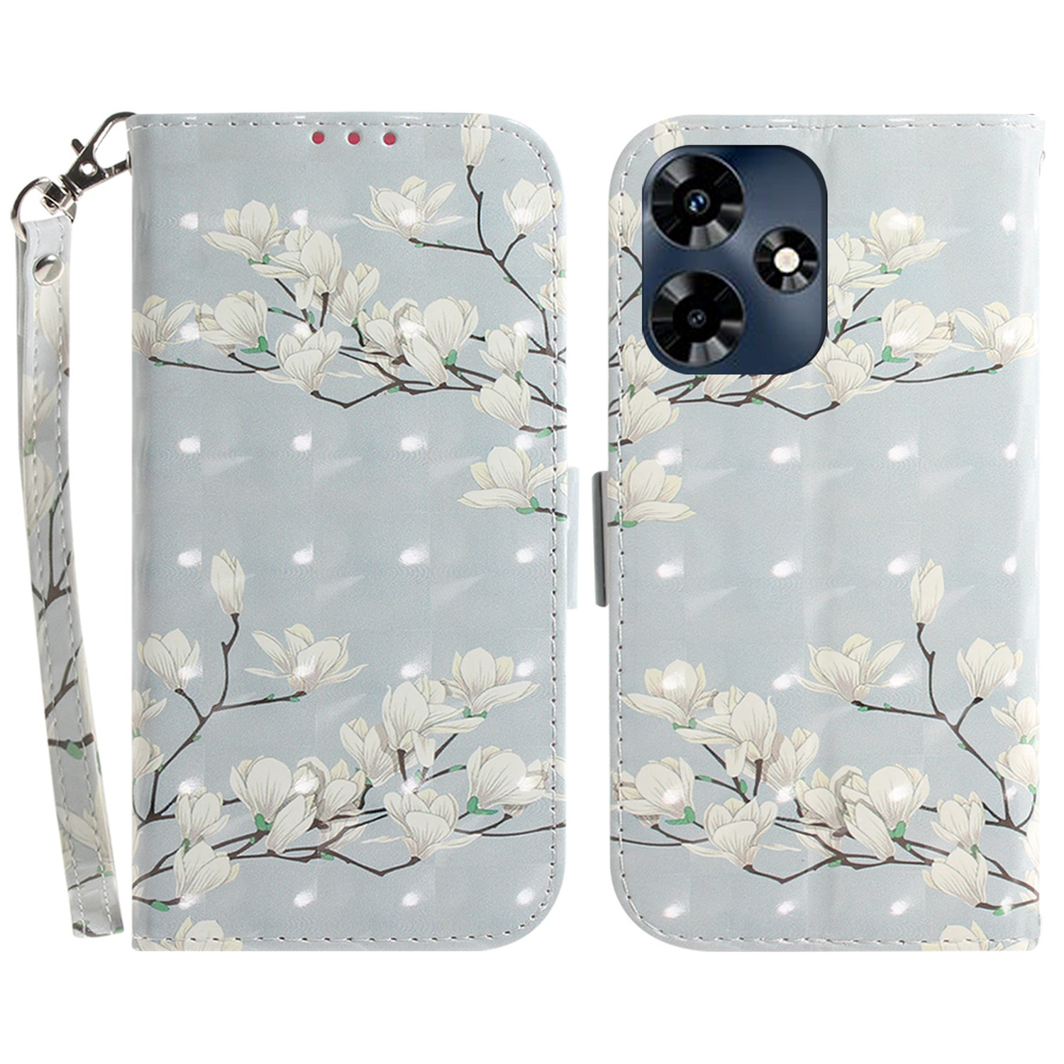 

3d-muster Gedrucktes Gehäuse Für Infinix Hot 30 Anti-drogen-pu-leder-phone-standard-brieftasche Mit Riemen - Magnolie, Infinix Hot 30