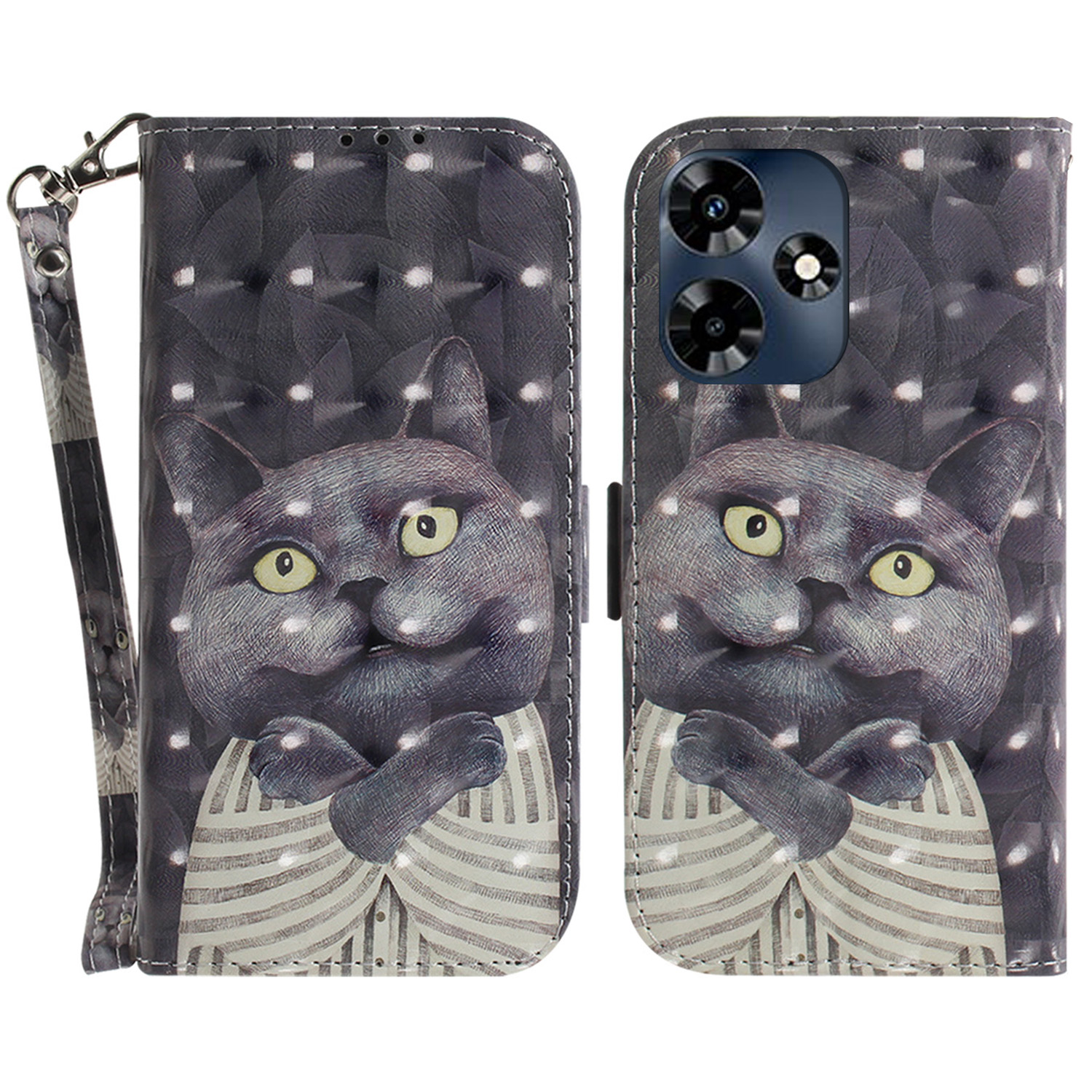 

3d-muster Gedrucktes Gehäuse Für Infinix Hot 30 Anti-drogen-pu-leder-phone-standard-brieftasche Mit Riemen - Katze Umarmen, Infinix Hot 30