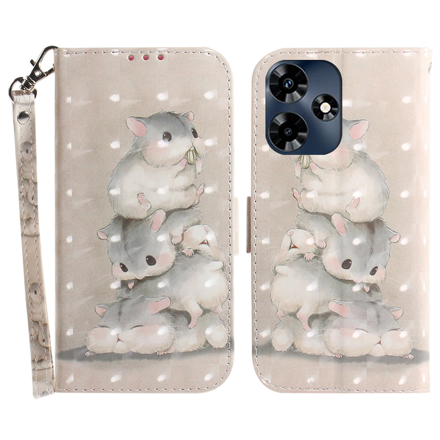 

3d-muster Gedrucktes Gehäuse Für Infinix Hot 30 Anti-drogen-pu-leder-phone-standard-brieftasche Mit Riemen - Eichhörnchen Stapeln, Infinix Hot 30