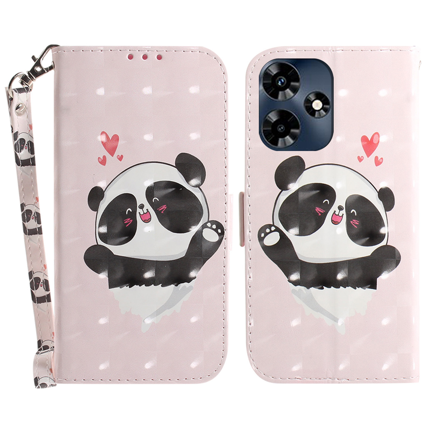

3d-muster Gedrucktes Gehäuse Für Infinix Hot 30 Anti-drogen-pu-leder-phone-standard-brieftasche Mit Riemen - Liebe Herz Panda, Infinix Hot 30