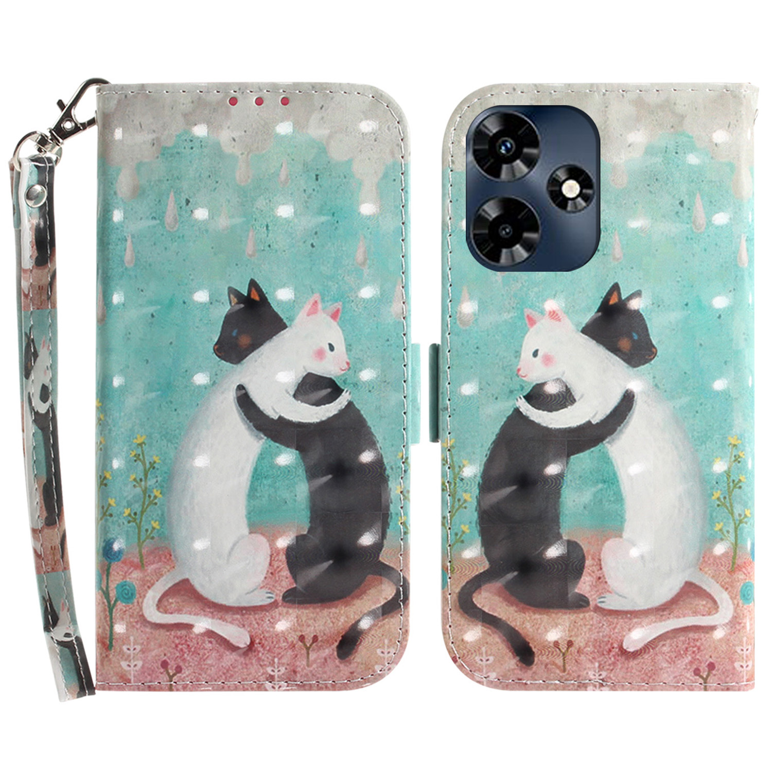 

3d-muster Gedrucktes Gehäuse Für Infinix Hot 30 Anti-drogen-pu-leder-phone-standard-brieftasche Mit Riemen - Zwei Katzen, Infinix Hot 30