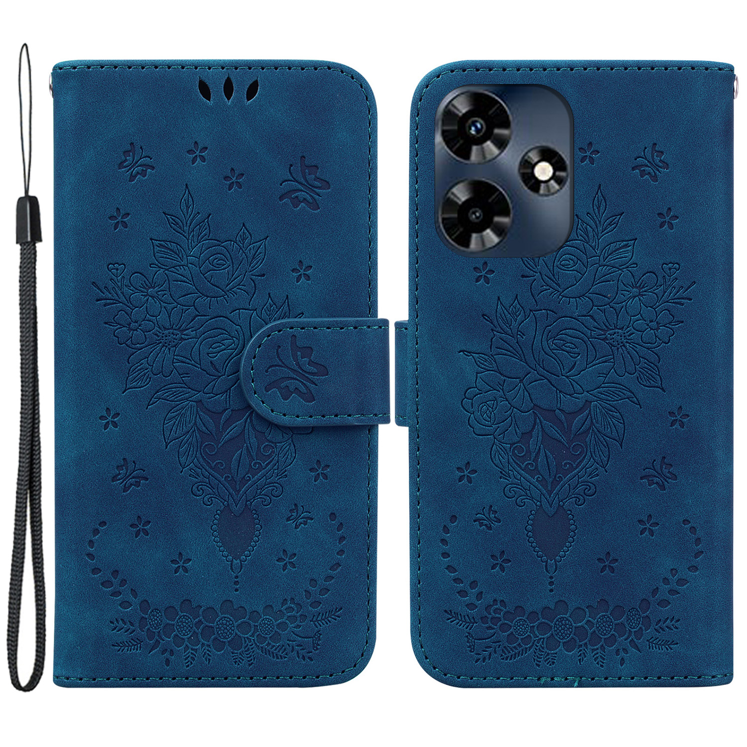 

Für Infinix Hot 30 Rose Butterfly Gedruckter Telefonhülle PU Leder Brieftasche Abdeckung - Blau, Infinix Hot 30