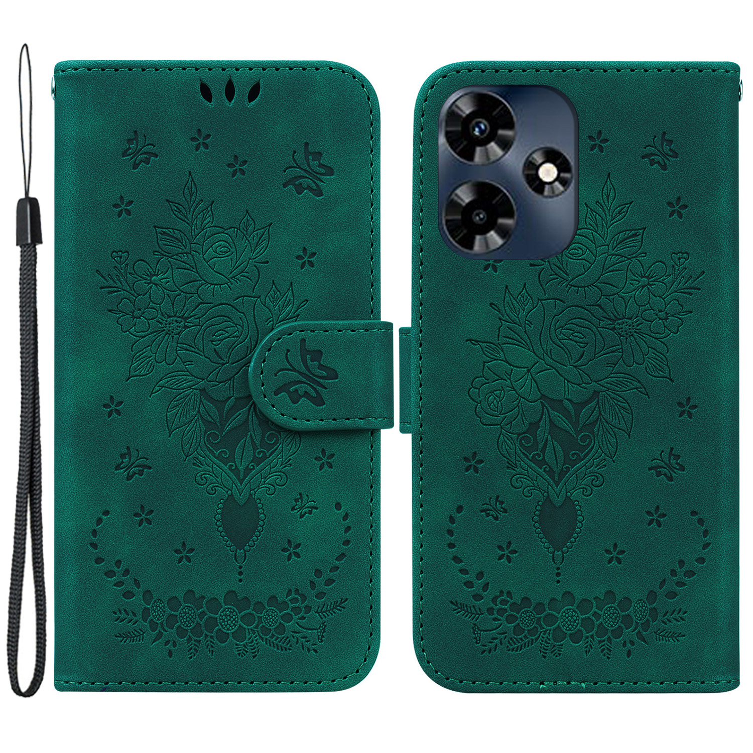 

Für Infinix Hot 30 Rose Butterfly Gedruckter Telefonhülle PU Leder Brieftasche Abdeckung - Grün, Infinix Hot 30