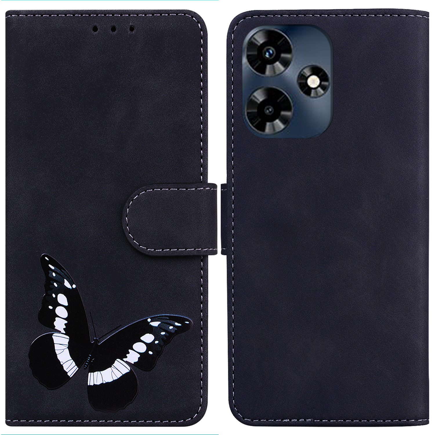 

Für Infinix Hot 30 Flip Ständer Brieftasche Hülle PU Leder Schmetterling Druckschockdelefonabdeckung - Schwarz, Infinix Hot 30