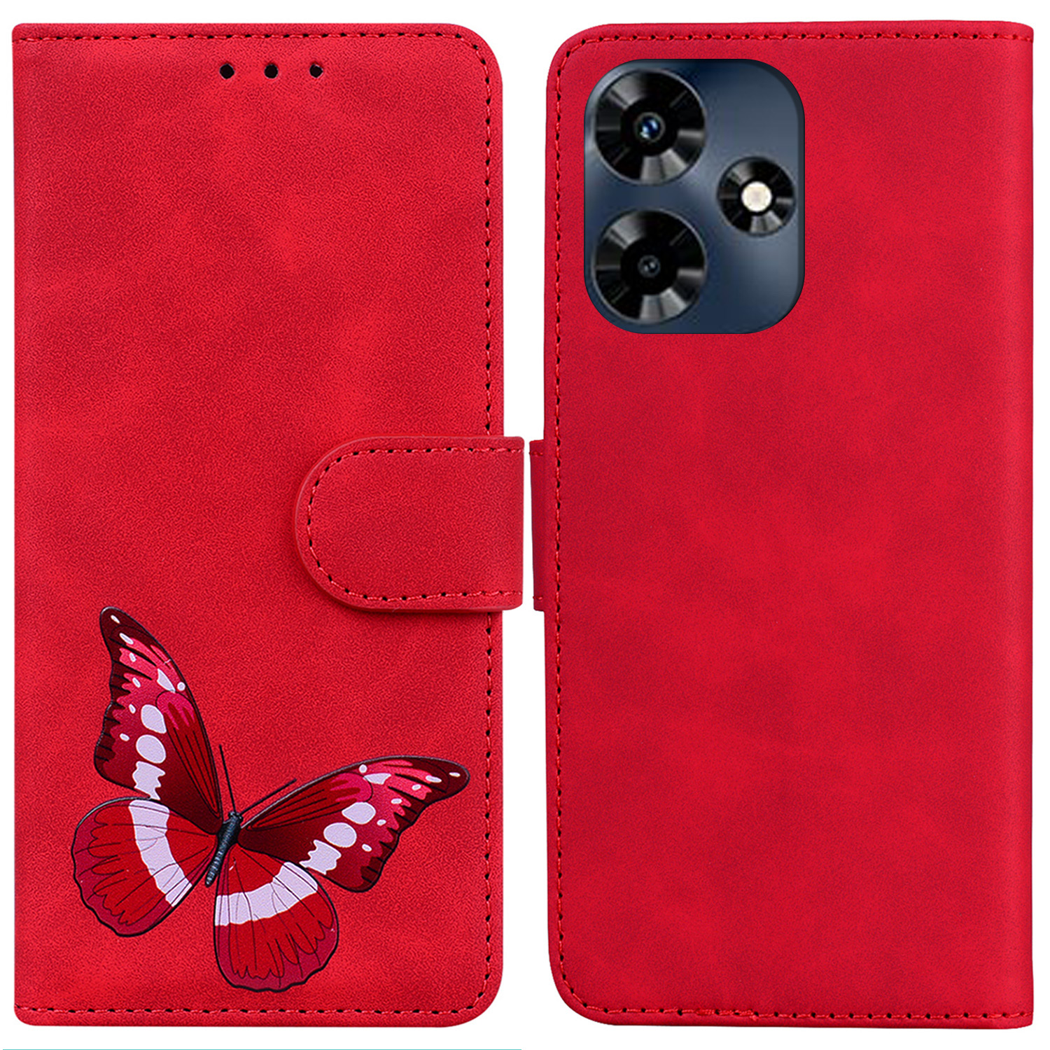 

Für Infinix Hot 30 Flip Ständer Brieftasche Hülle PU Leder Schmetterling Druckschockdelefonabdeckung - Rot, Infinix Hot 30