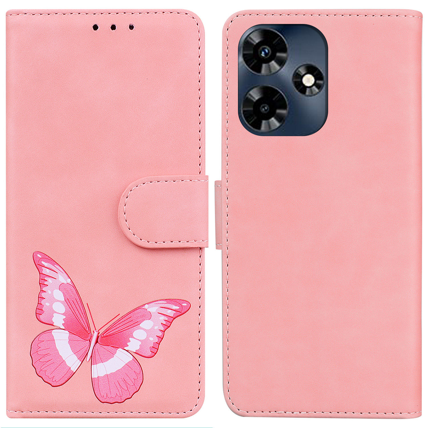 

Für Infinix Hot 30 Flip Ständer Brieftasche Hülle PU Leder Schmetterling Druckschockdelefonabdeckung - Rosa, Infinix Hot 30