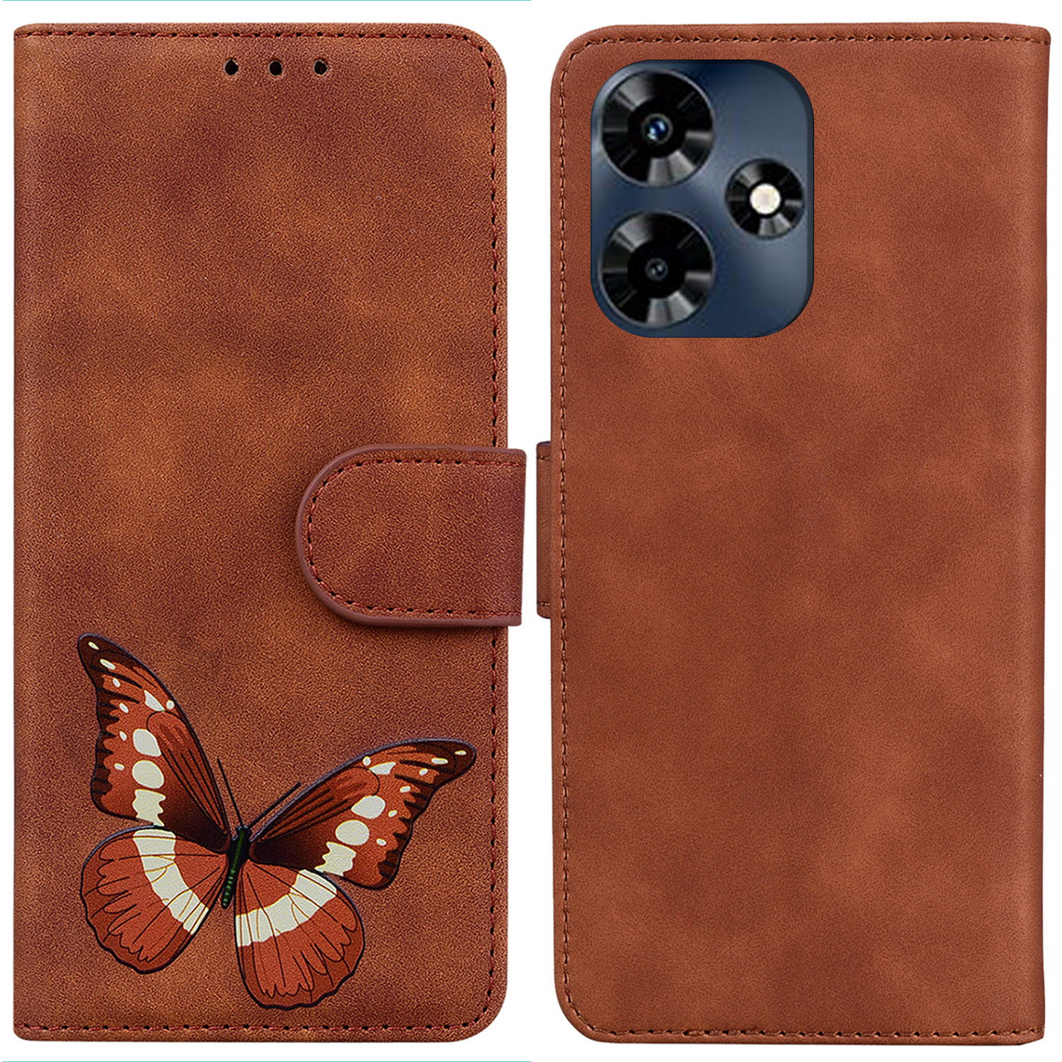 

Für Infinix Hot 30 Flip Ständer Brieftasche Hülle PU Leder Schmetterling Druckschockdelefonabdeckung - Braun, Infinix Hot 30