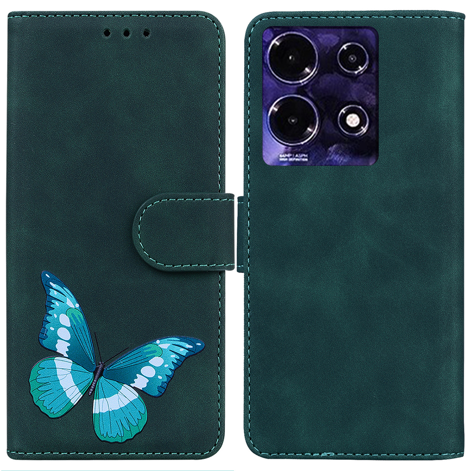 

Für Infinix-hinweis 30i 4G Anti-drogen-brieftaschenhülle Pu-leder-schmetterlings-drucken Flip Ständer Telefonabdeckung - Grün, Infinix Note 30i 4G