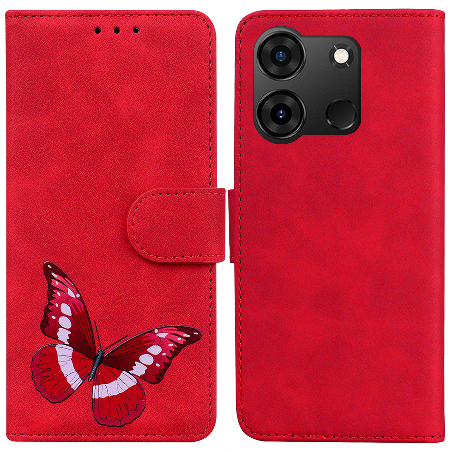

Für Infinix Smart 7 (indien) 4G / Smart 7 Plus Flip Ständer Wallet Hülle PU Leder Schmetterlingsdruck Telefonabdeckung - Rot, Infinix Smart 7 (India) 4G