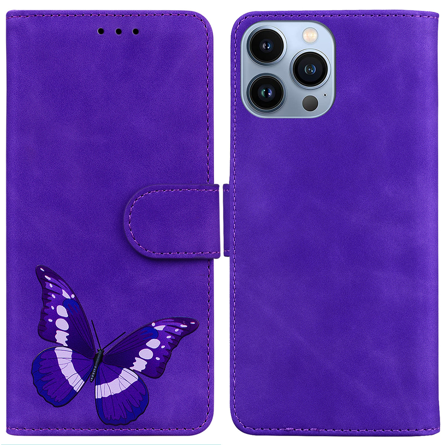 

Für Iphone 15 Pro Max Anti-scratch Flip Ständer Wallet Hülle PU Leder Schmetterlingsdruck Telefonabdeckung - Lila, iPhone 15 Pro Max
