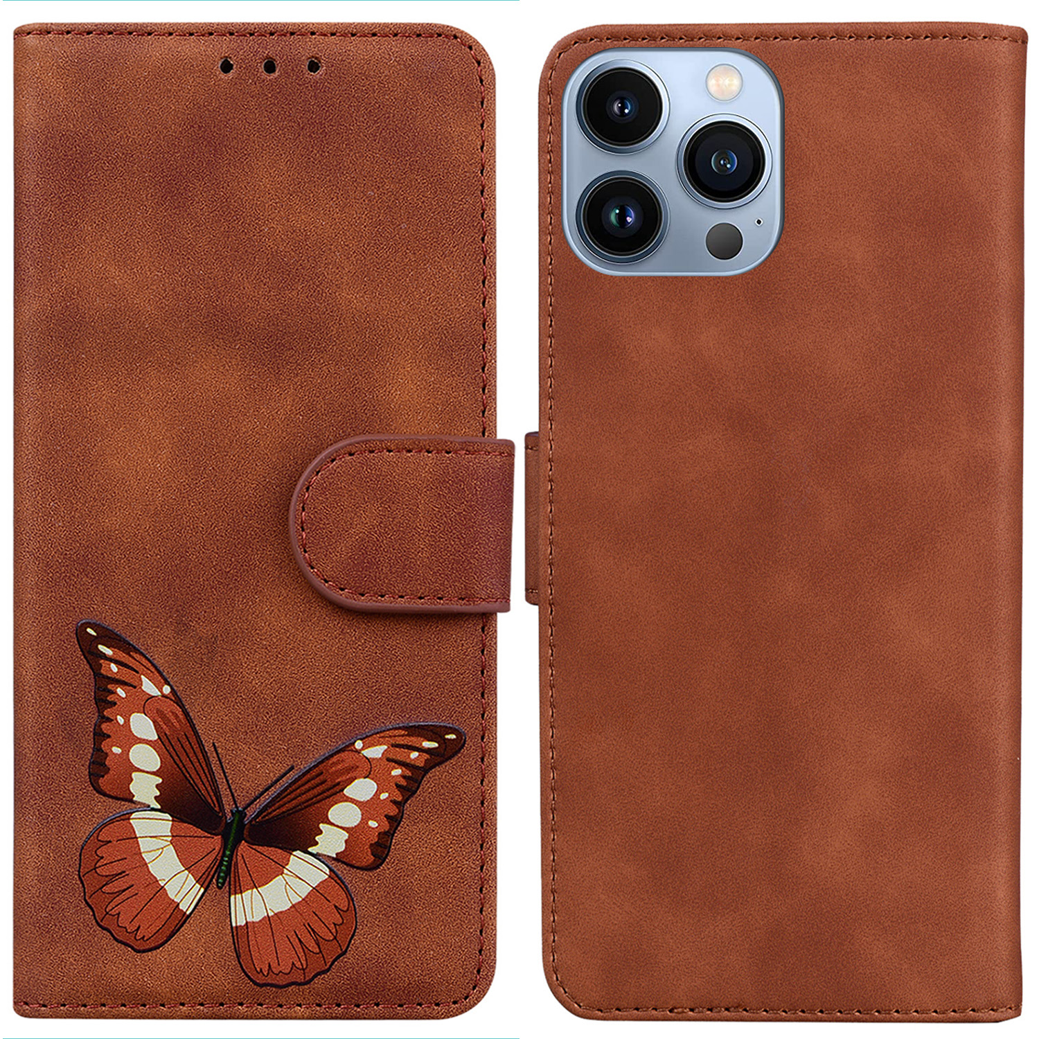 

Für Iphone 15 Pro Flip Ständer PU -leder+tpu -hülle Schmetterlingsdruck Telefonabdeckung - Braun, iPhone 15 Pro