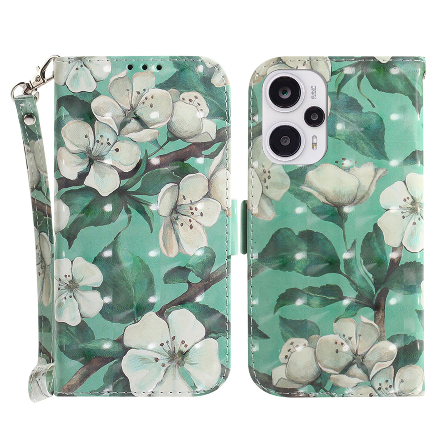 

Brieftaschenfall Für Xiaomi Redmi Note 12 Turbo / Poco F5 5G PU Lederständer 3D -muster Druckphase Mit Riemen - Aquarellblüten, Xiaomi Redmi Note 12 Turbo