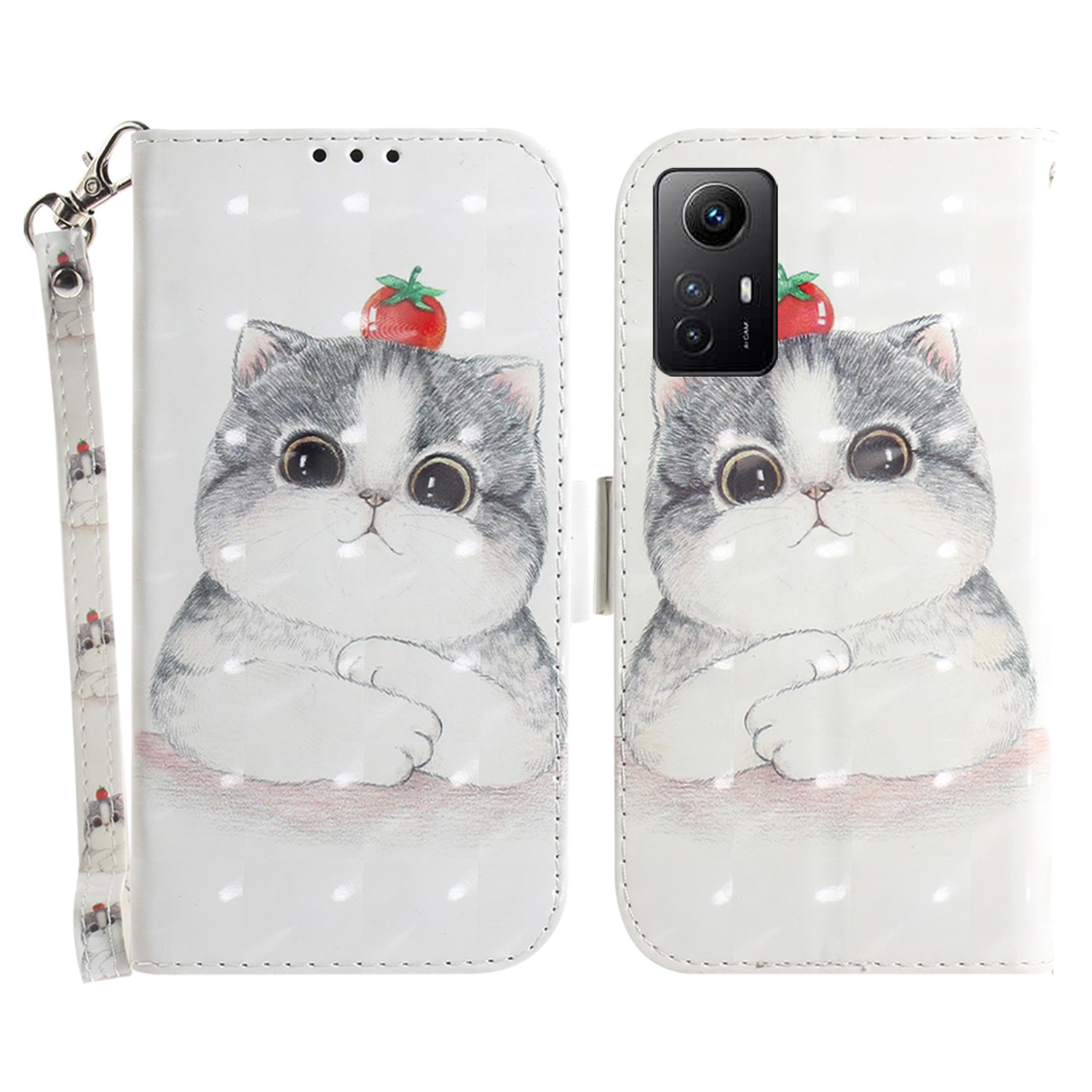 

3D -muster Gedrucktes Gehäuse Für Xiaomi Redmi Note 12s 4G PU Leder -stand Wallet -telefonabdeckung Mit Riemen - Süße Katze, Xiaomi Redmi Note 12S 4G