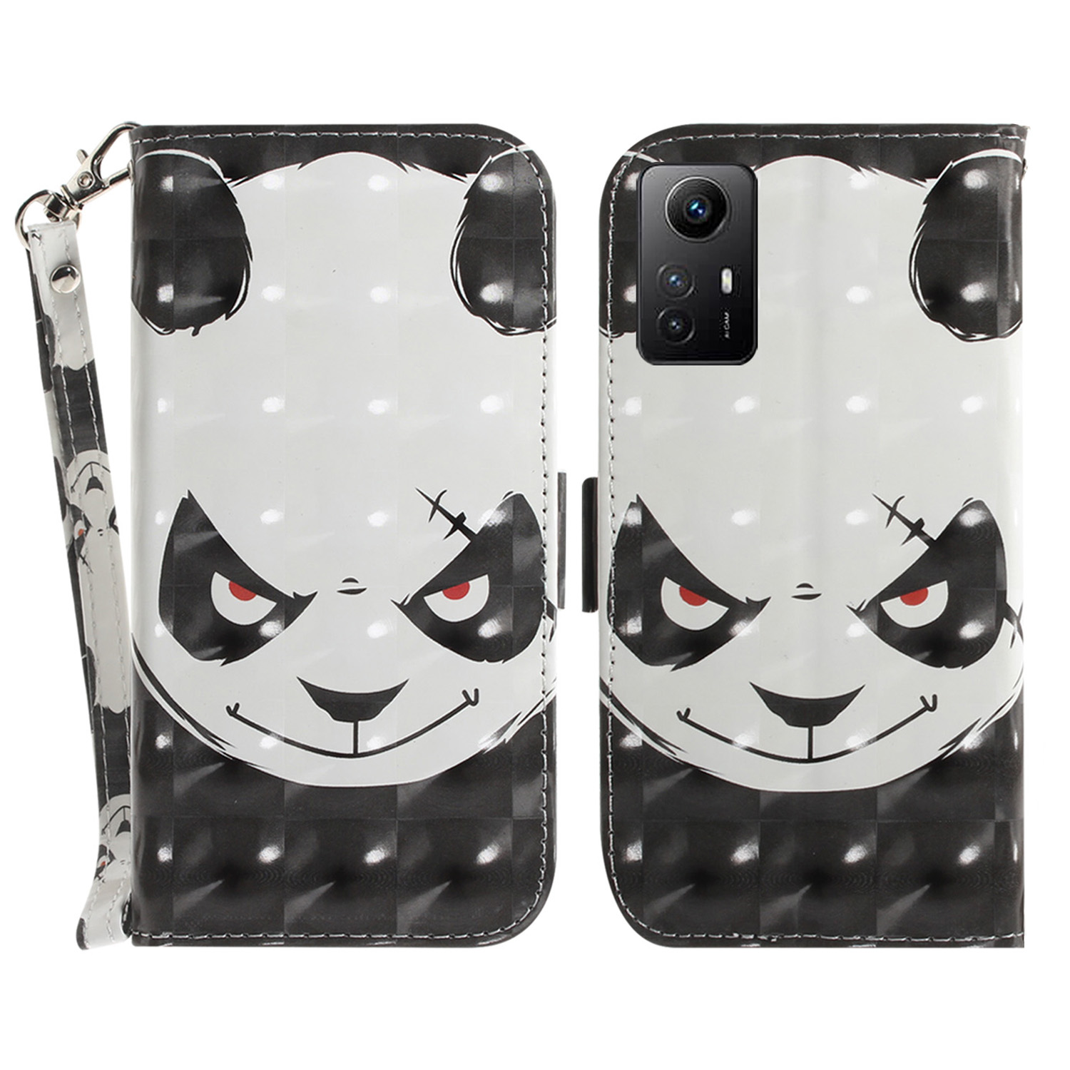 

3D -muster Gedrucktes Gehäuse Für Xiaomi Redmi Note 12s 4G PU Leder -stand Wallet -telefonabdeckung Mit Riemen - Wütender Panda, Xiaomi Redmi Note 12S 4G