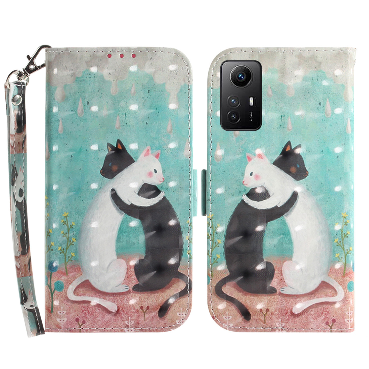 

3D -muster Gedrucktes Gehäuse Für Xiaomi Redmi Note 12s 4G PU Leder -stand Wallet -telefonabdeckung Mit Riemen - Zwei Katzen, Xiaomi Redmi Note 12S 4G