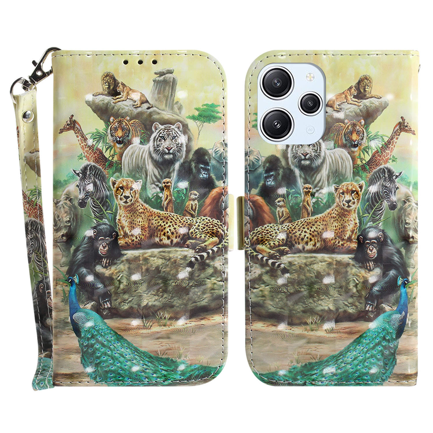 

Wallet Phone Case for Xiaomi Redmi 12 4G , 3D Pattern Printed PU Leather Stand Cover with Strap - Animals, Xiaomi Redmi 12 4G