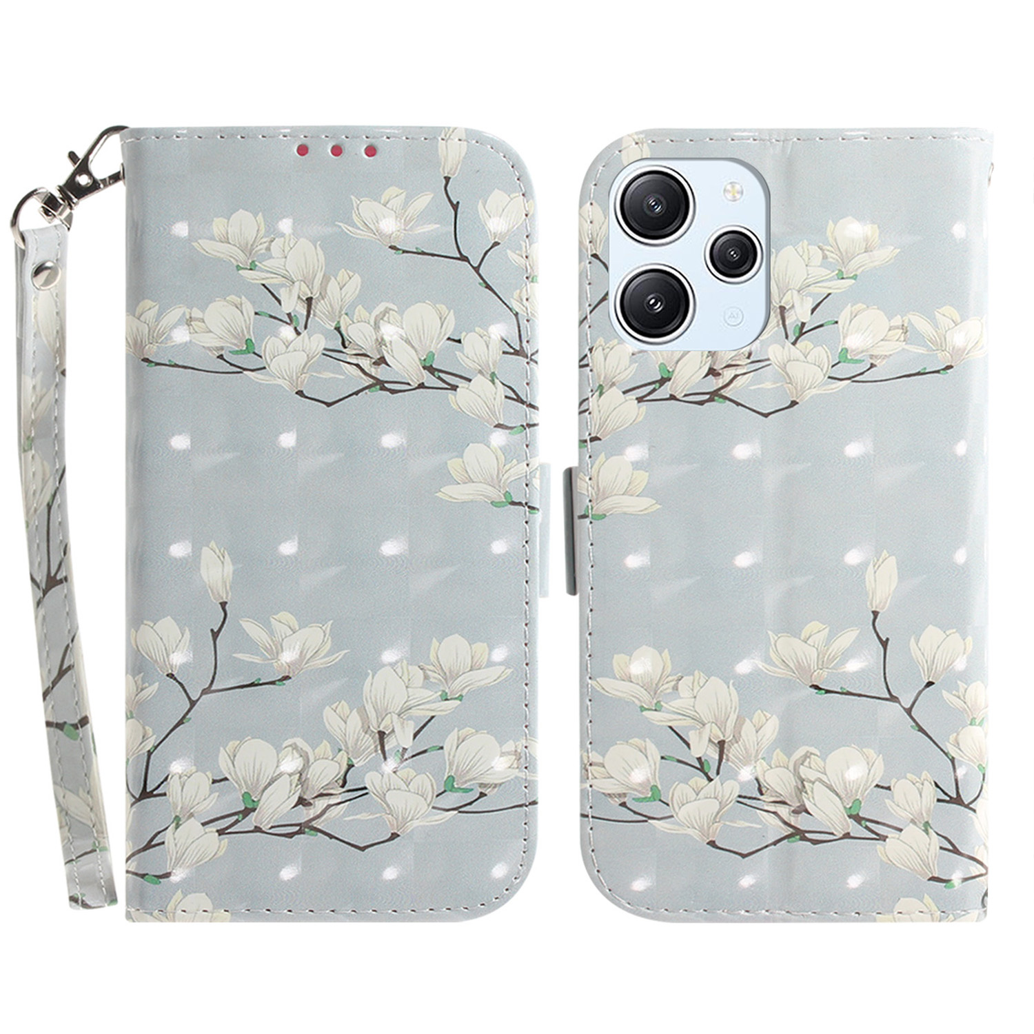 

Brieftasche Telefonhülle Für Xiaomi Redmi 12 4g, 3D -muster -gedruckter PU -lederständer Mit Riemen - Magnolie, Xiaomi Redmi 12 4G