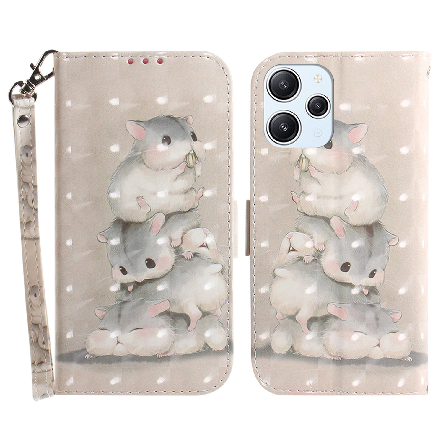 

Brieftasche Telefonhülle Für Xiaomi Redmi 12 4g, 3D -muster -gedruckter PU -lederständer Mit Riemen - Eichhörnchen Stapeln, Xiaomi Redmi 12 4G