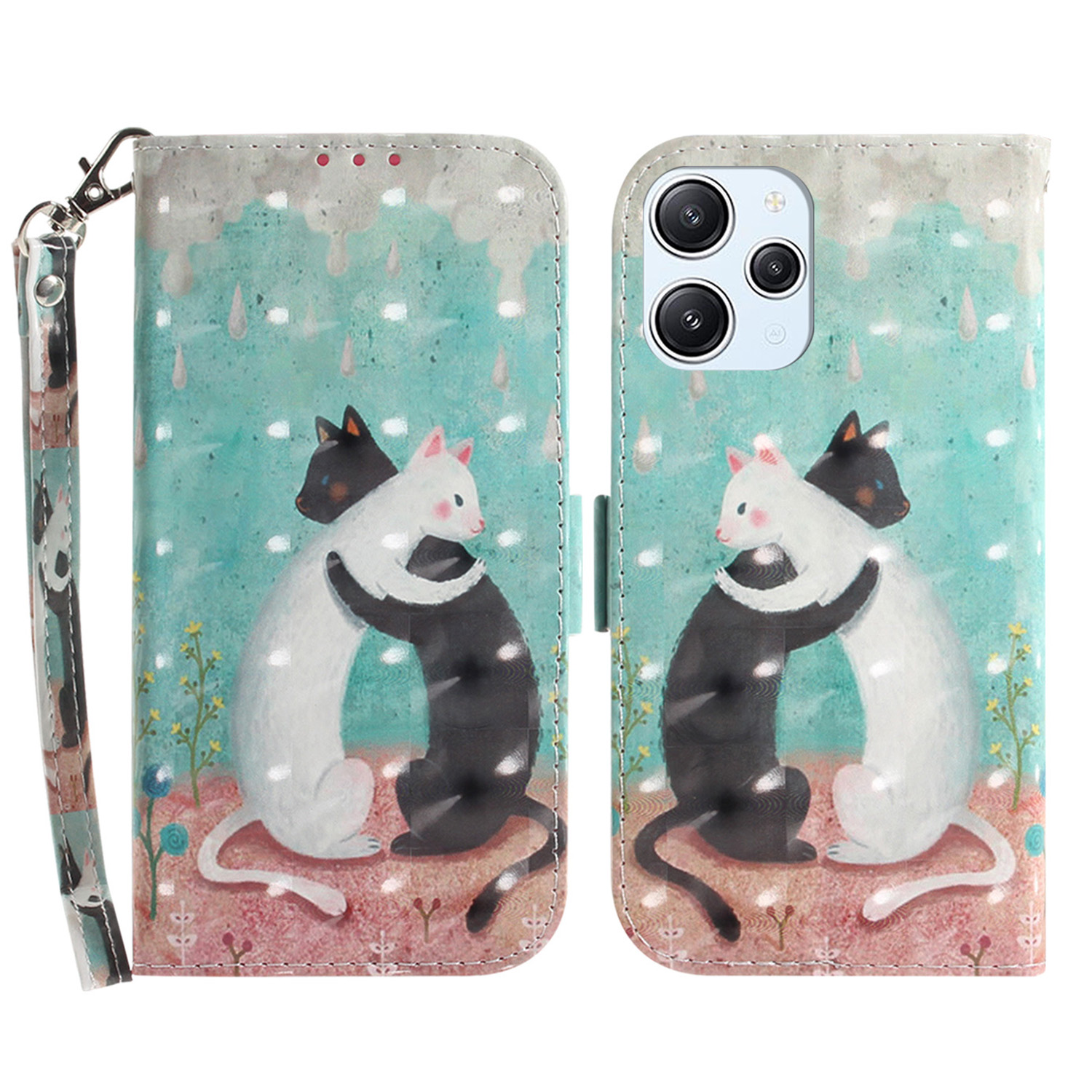 

Brieftasche Telefonhülle Für Xiaomi Redmi 12 4g, 3D -muster -gedruckter PU -lederständer Mit Riemen - Zwei Katzen, Xiaomi Redmi 12 4G