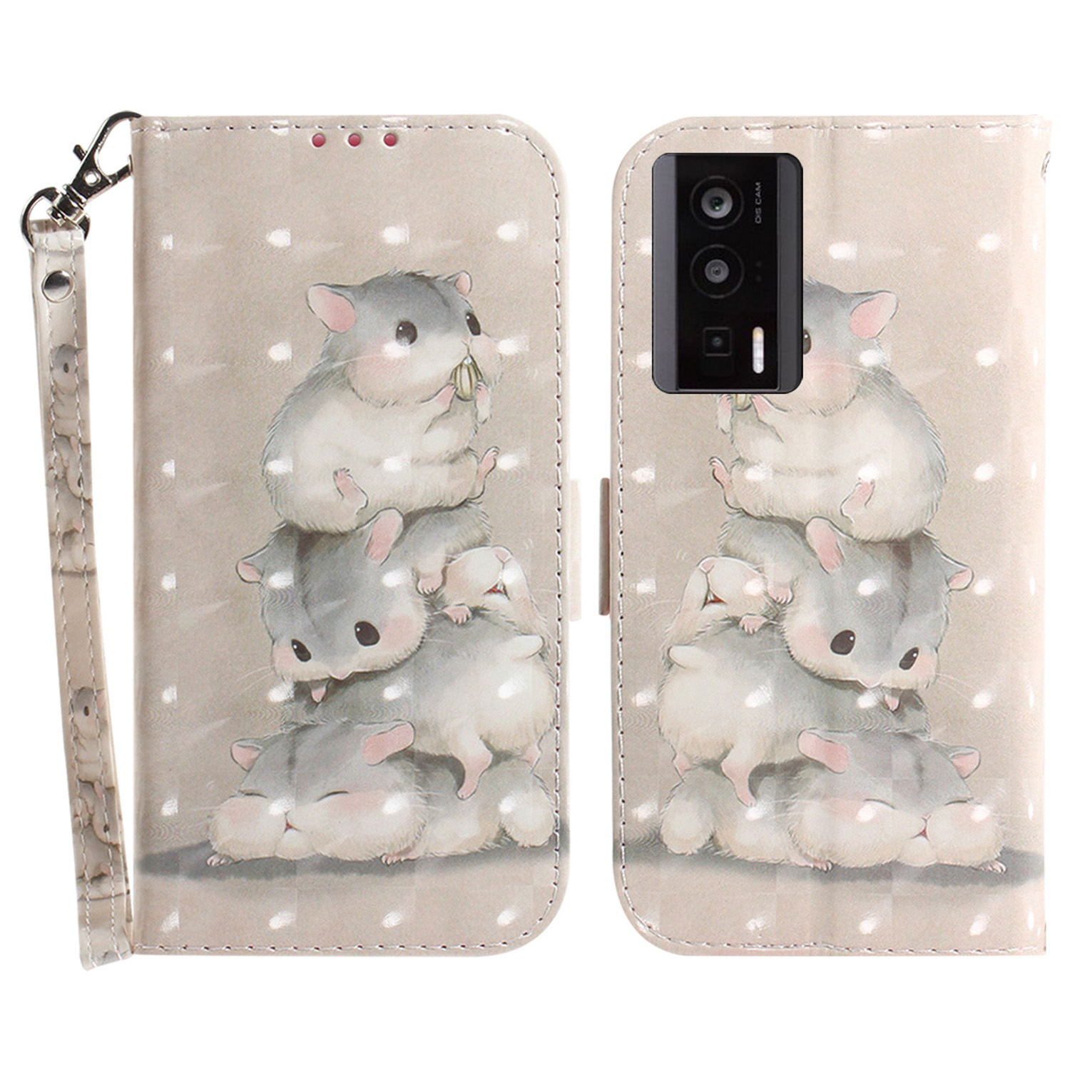 

Flip -telefonkoffer Für Xiaomi Poco F5 Pro 5G / Redmi K60 5G / K60 Pro 5g, 3D -muster Leder Brieftasche Abdeckung Mit Riemen - Eichhörnchen Stapeln, Xiaomi Poco F5 Pro 5G