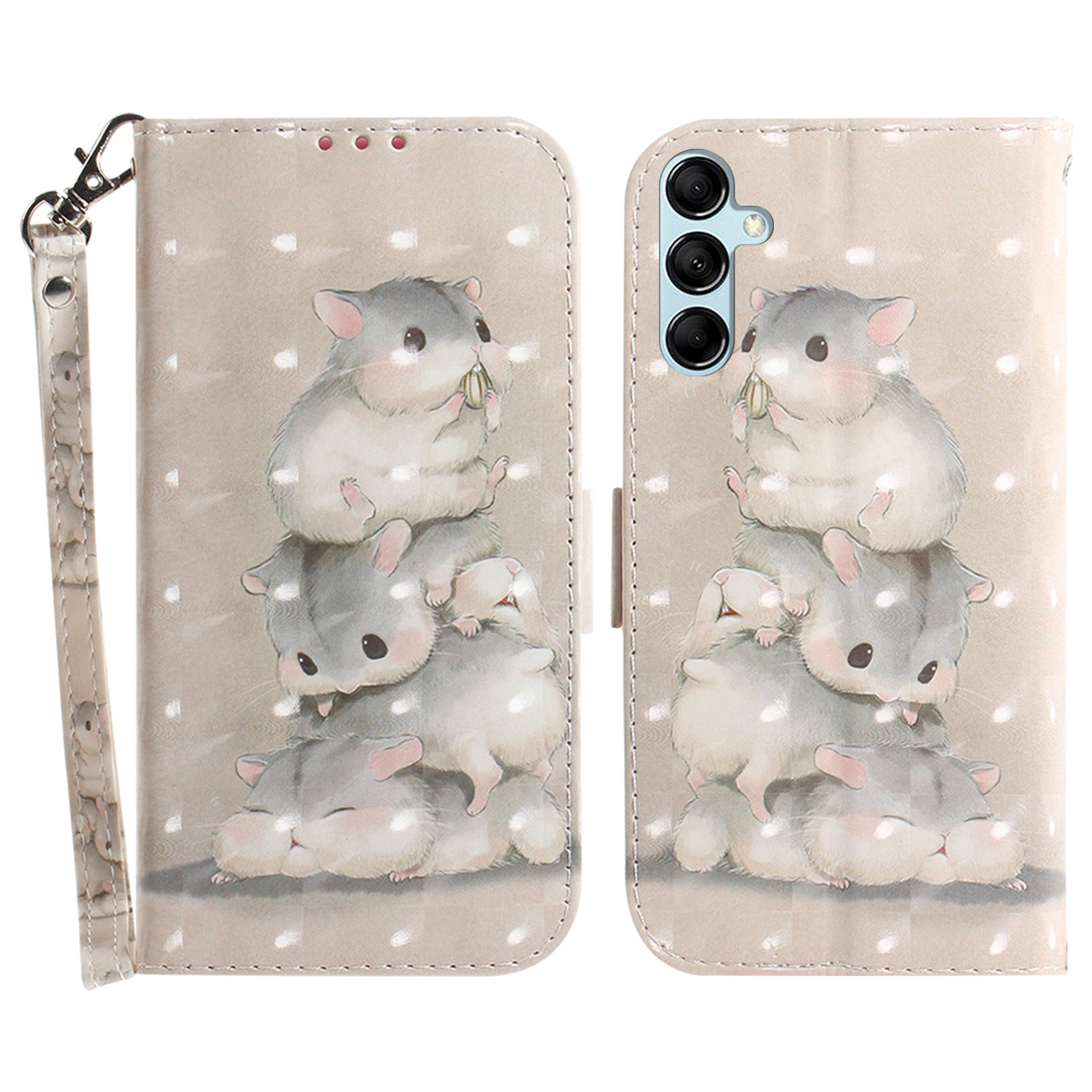 

Für Samsung Galaxy M54 5G / F54 5G Leder Brieftasche Hülle 3D -muster Druckphase Mit Riemen - Eichhörnchen Stapeln, Galaxy M54 5G