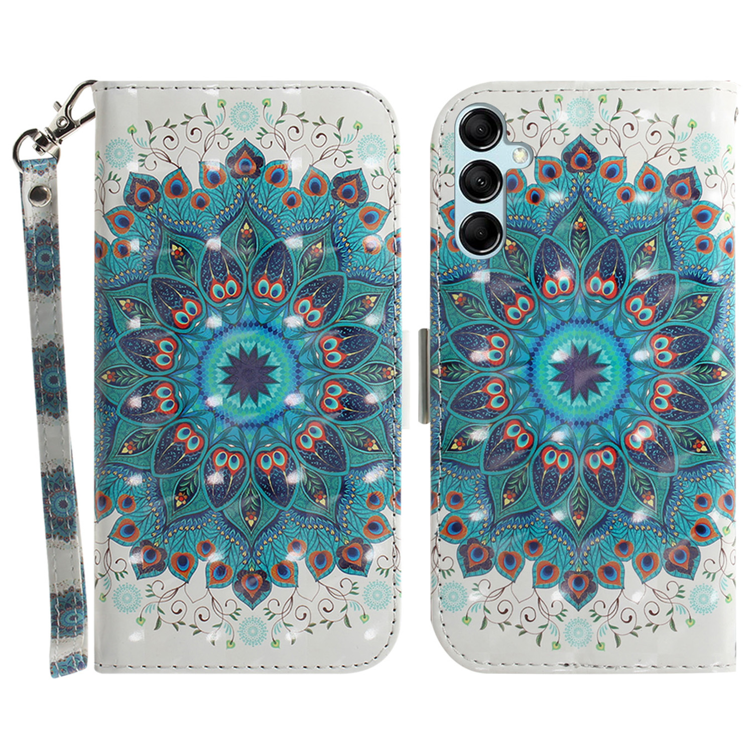 

Für Samsung Galaxy M54 5G / F54 5G Leder Brieftasche Hülle 3D -muster Druckphase Mit Riemen - Pfauenkranz, Galaxy M54 5G