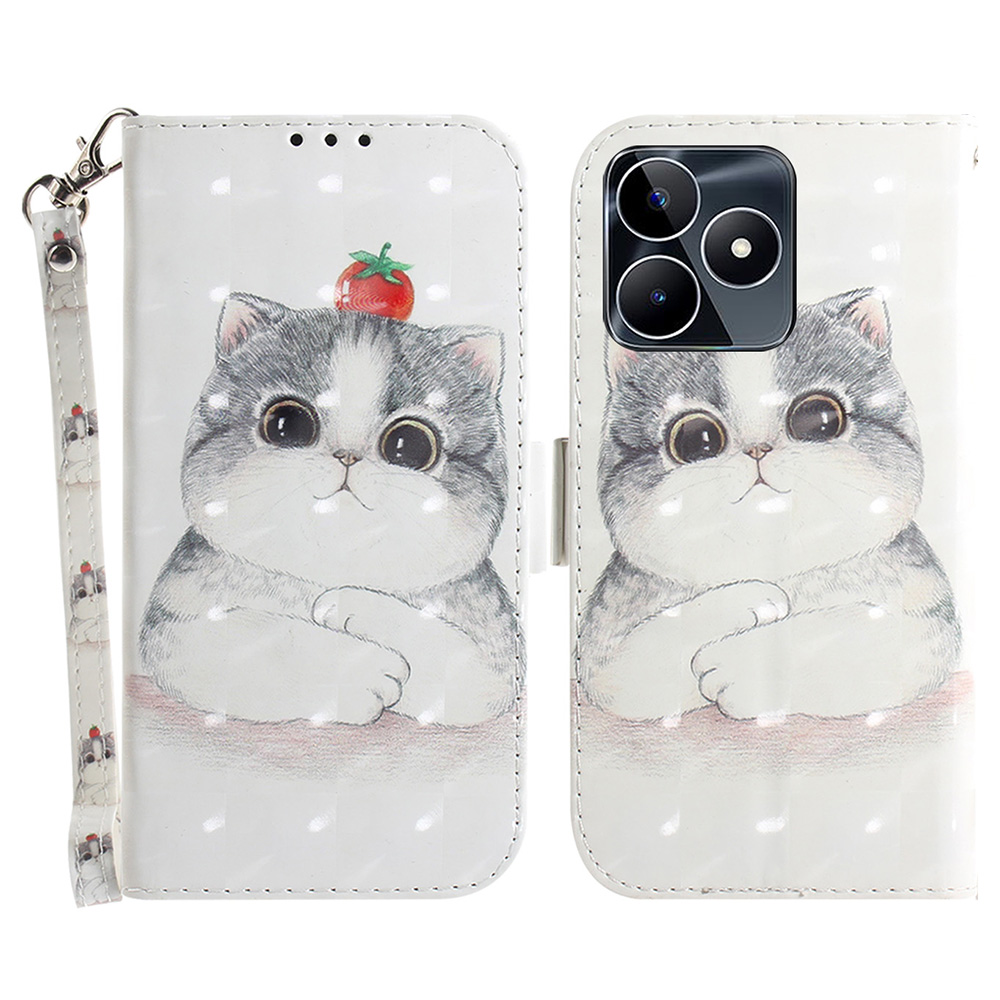 

Für Realme C53 4g / Narzo N53 4G 3D Muster Gedruckt PU Leder Hülle Telefonständer Brieftasche Mit Riemen - Süße Katze, Realme C53 (Global)