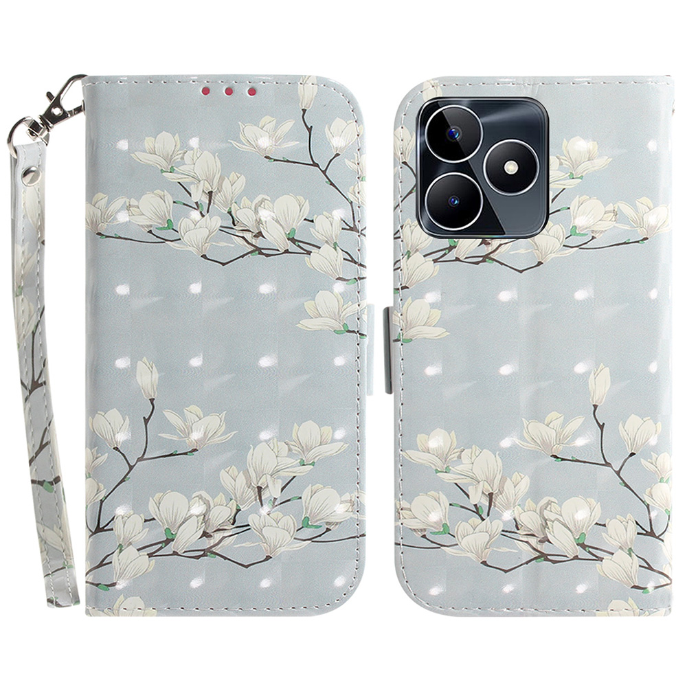 

Für Realme C53 4g / Narzo N53 4G 3D Muster Gedruckt PU Leder Hülle Telefonständer Brieftasche Mit Riemen - Magnolie, Realme C53 (Global)