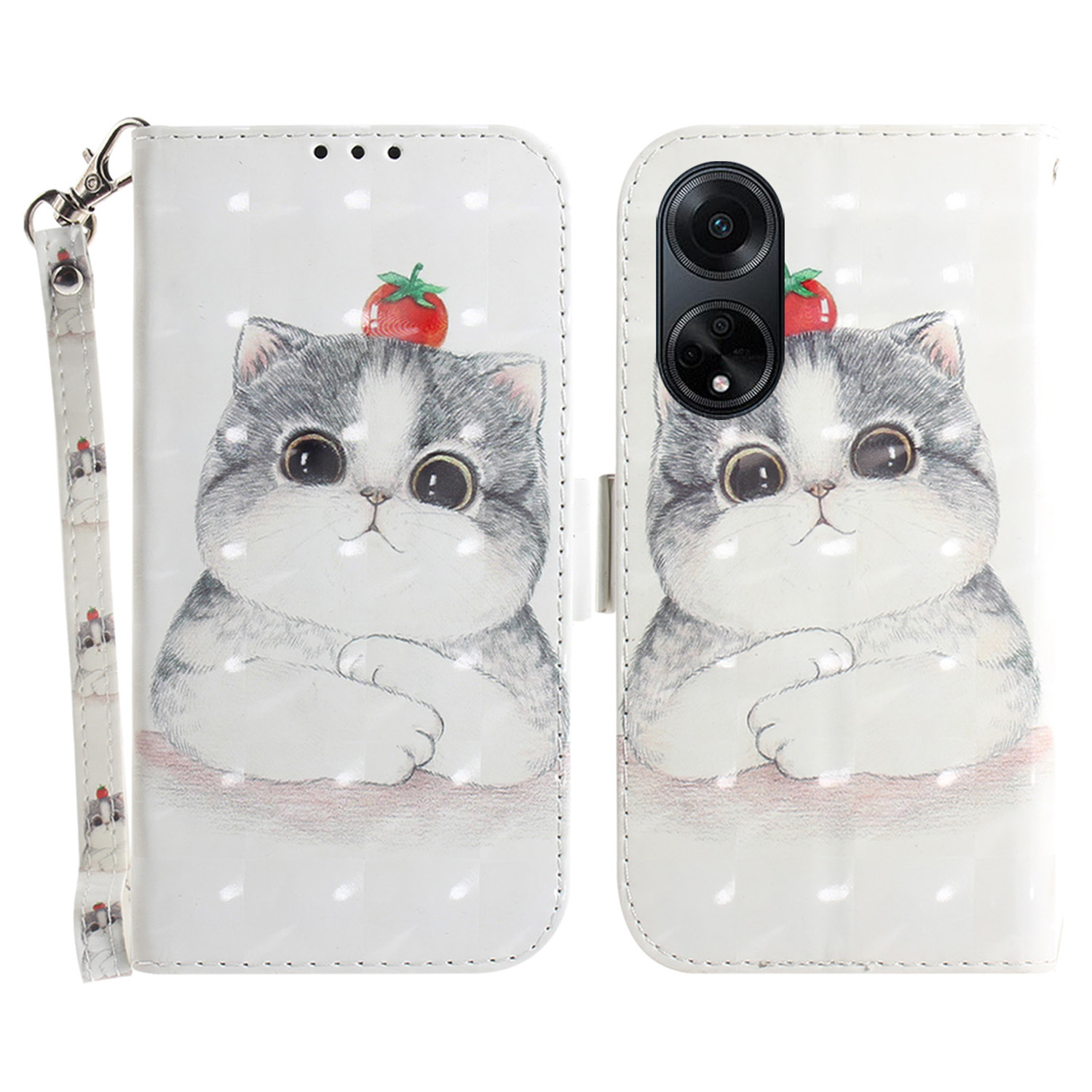 

Stand Telefonkoffer Für Oppo F23 5G / A98 5G / A1 5g, PU Leder Brieftasche 3D -musterdruckabdeckung Mit Riemen - Süße Katze, Oppo F23 5G