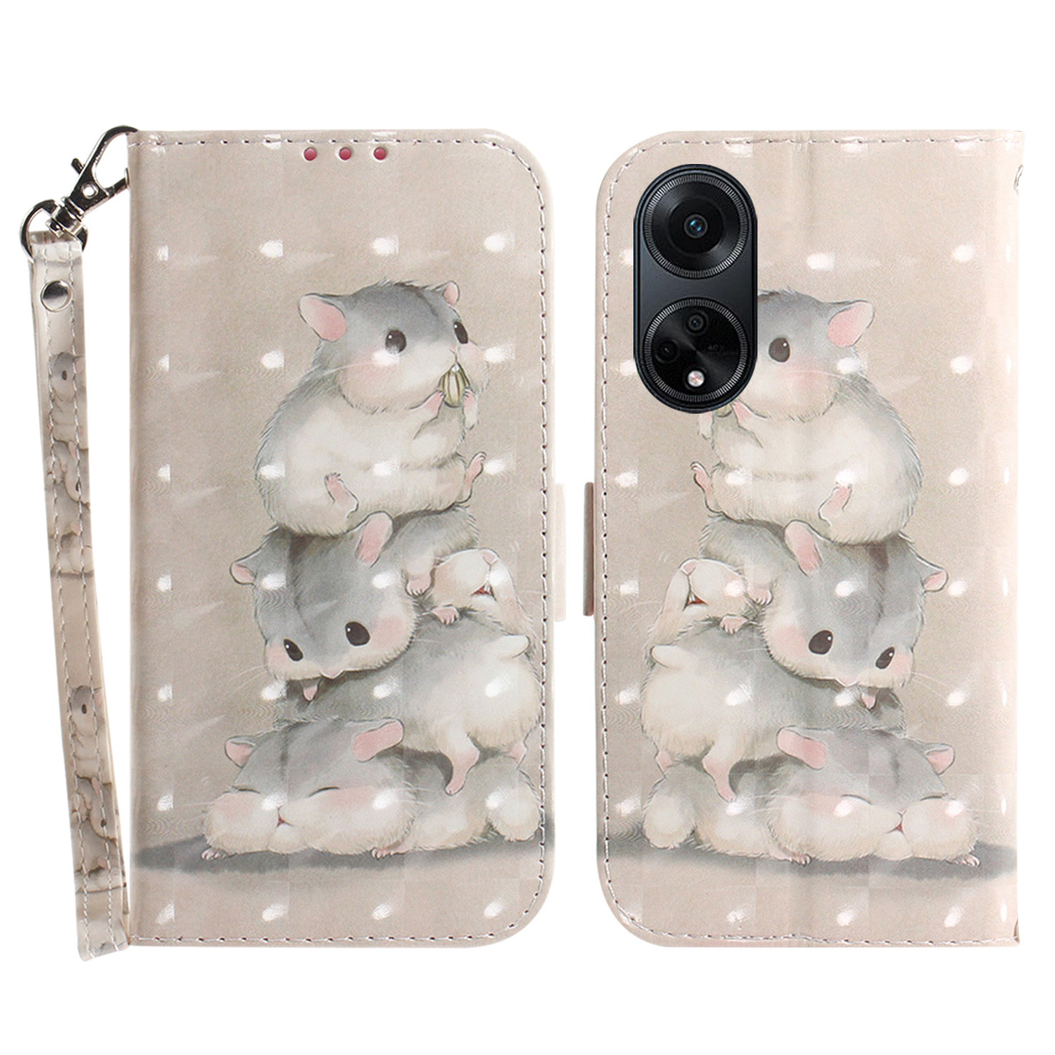 

Stand Telefonkoffer Für Oppo F23 5G / A98 5G / A1 5g, PU Leder Brieftasche 3D -musterdruckabdeckung Mit Riemen - Eichhörnchen Stapeln, Oppo F23 5G