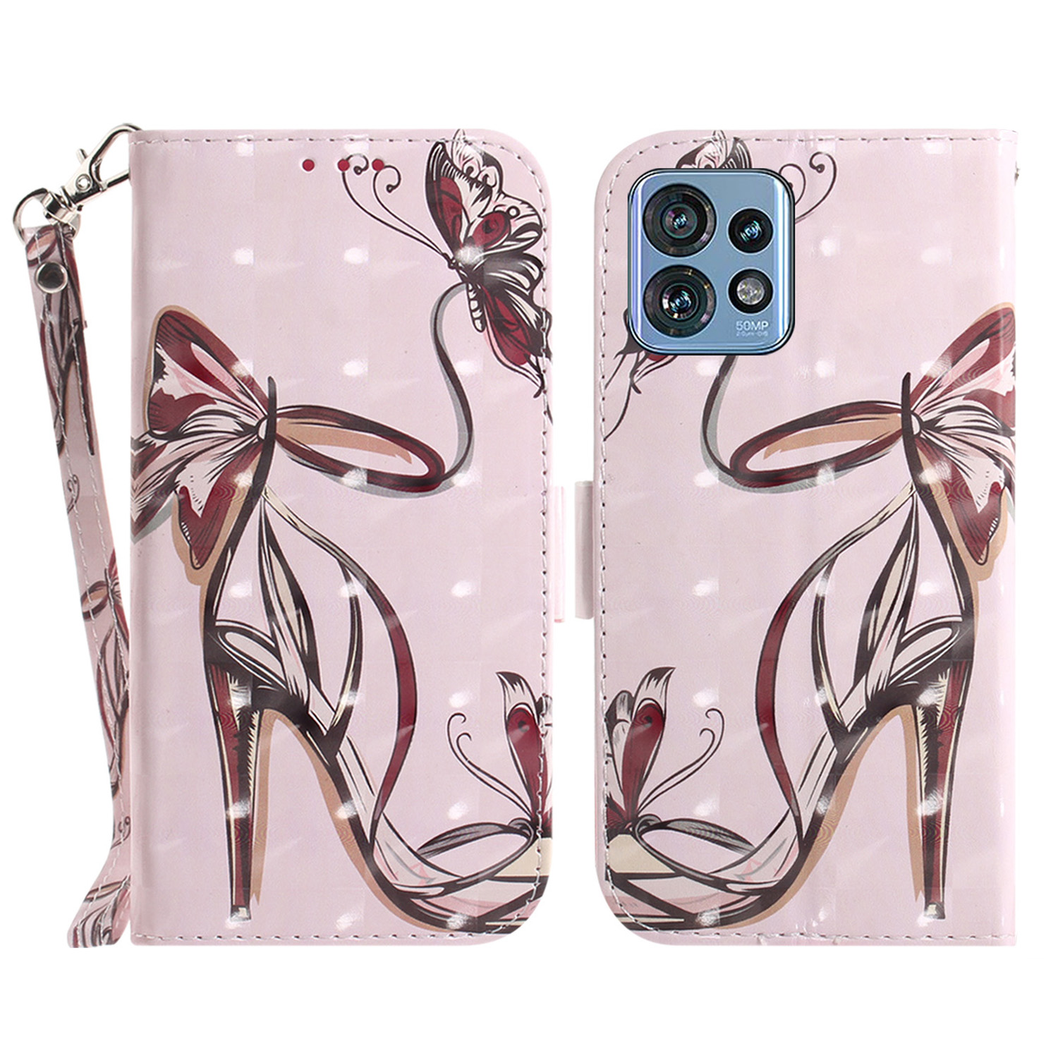 

Telefonkoffer Für Motorola Edge 40 Pro 5G / Moto X40 5g / Kante+(2023), Musterdruck Leder Brieftasche Mit Riemen - Butterfly High Heels, Motorola Edge 40 Pro 5G