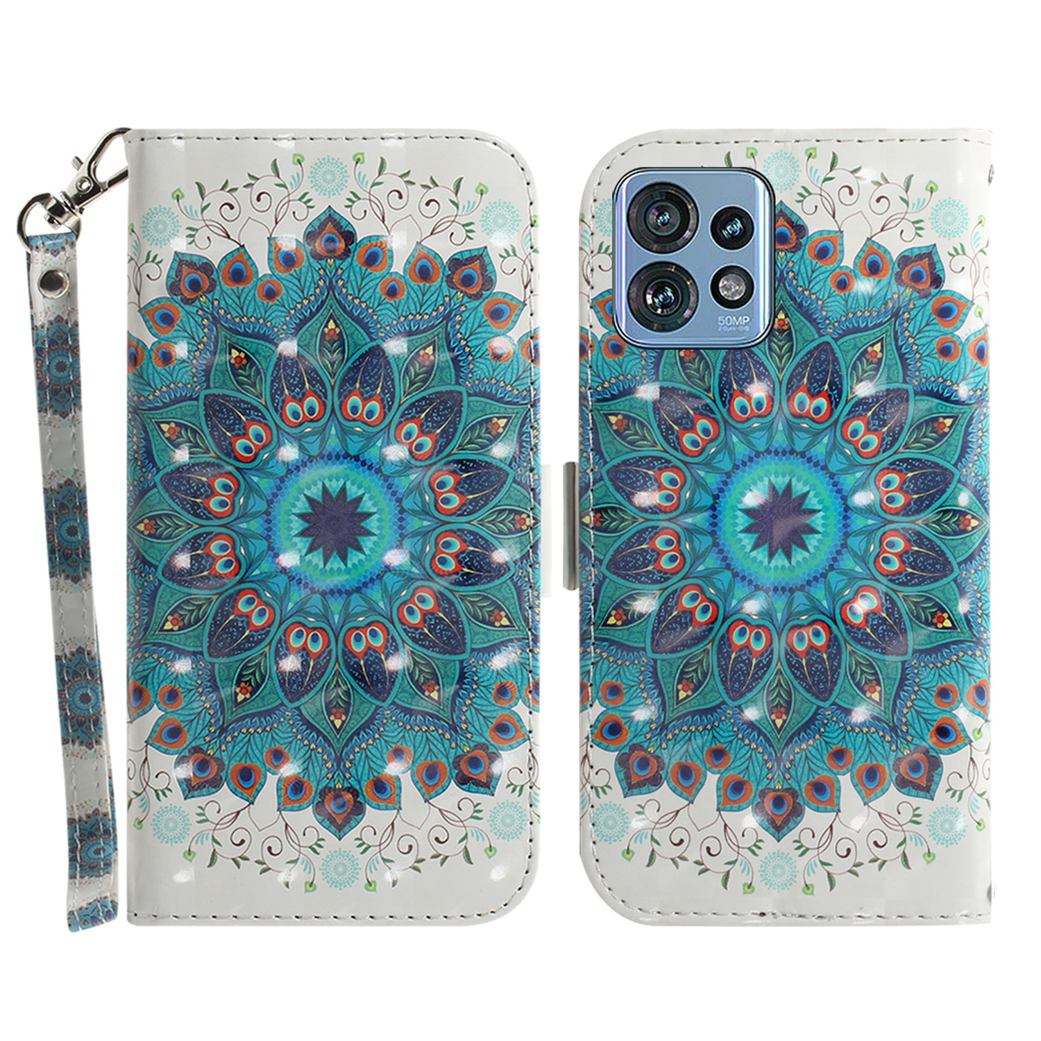 

Telefonkoffer Für Motorola Edge 40 Pro 5G / Moto X40 5g / Kante+(2023), Musterdruck Leder Brieftasche Mit Riemen - Pfauenkranz, Motorola Edge 40 Pro 5G