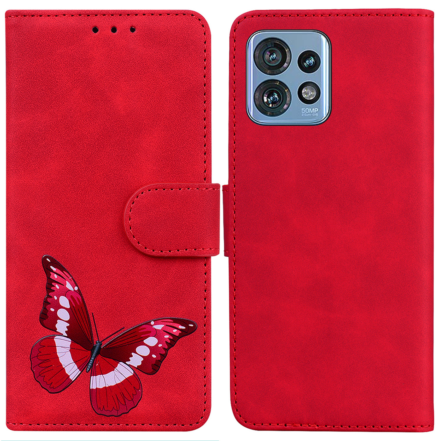 

Schmetterlingsdruckphase Für Motorola Edge 40 Pro 5g / Moto X40 5g / Rand+(2023), Haut-touch-leder-ständer Brieftasche Abdeckung - Rot, Motorola Edge 40 Pro 5G